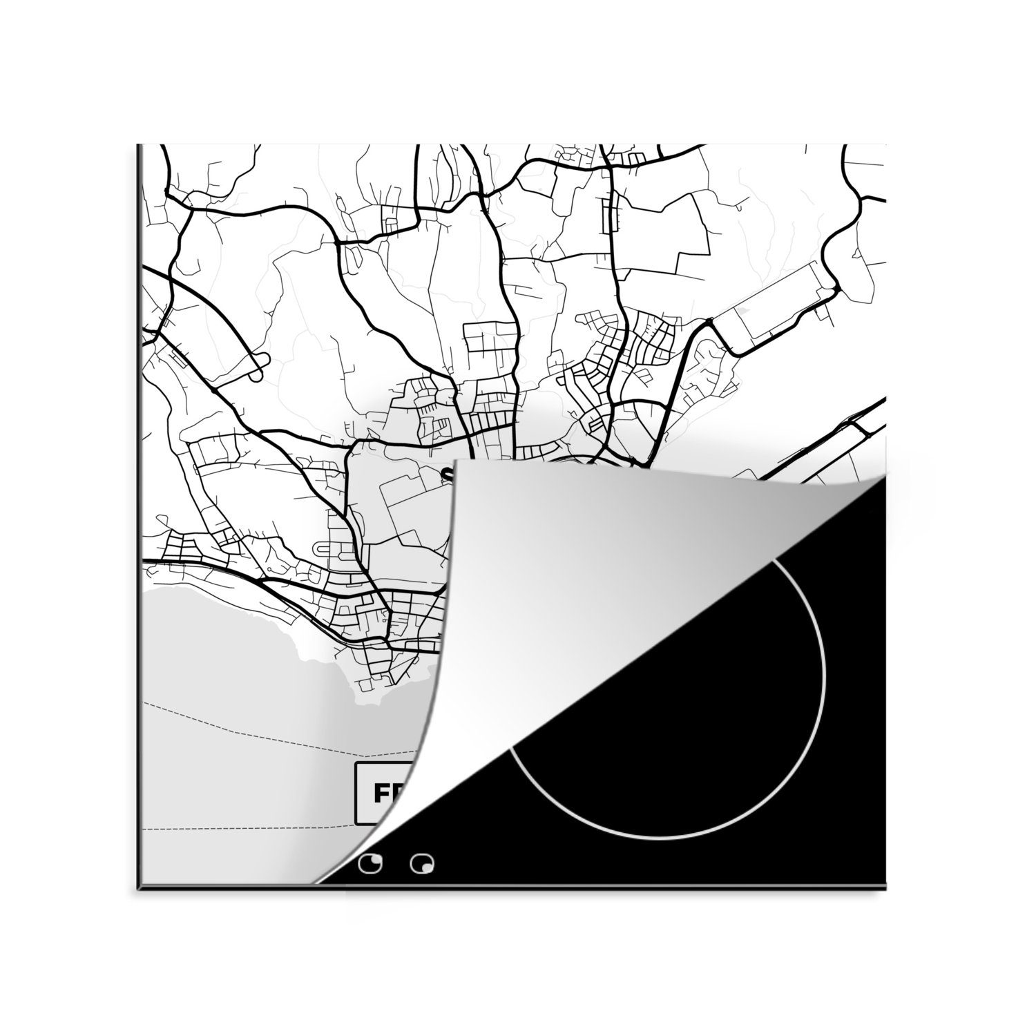 cm, (1 - - für Arbeitsplatte Ceranfeldabdeckung, Stadtplan, - Friedrichshafen Karte Vinyl, tlg), Herdblende-/Abdeckplatte MuchoWow Karte 78x78 küche