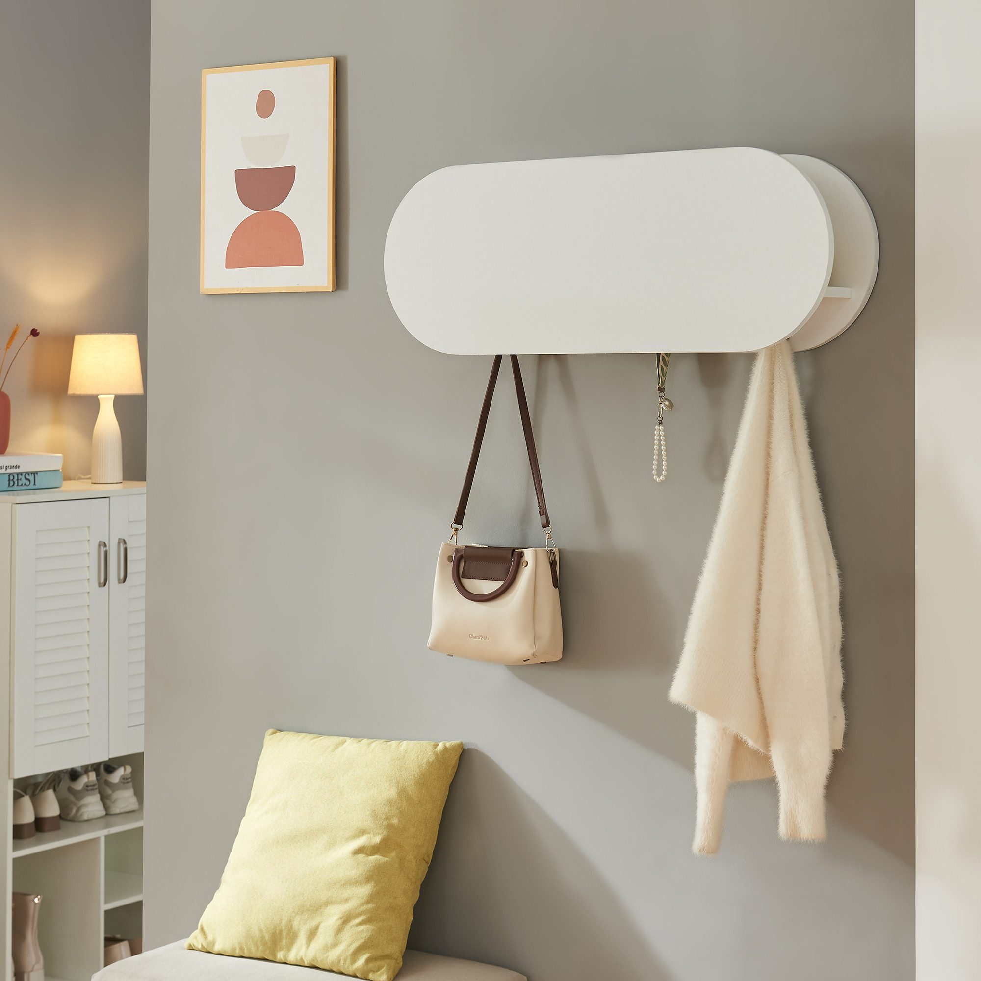 en.casa Wandgarderobe, »Vilkön« mit Ablagefach 6 Haken 80x16x30 cm Weiß günstig online kaufen