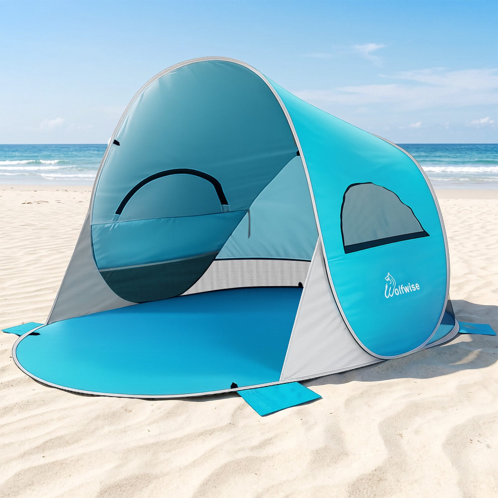 Wolfwise Kuppelzelt Strandmuschel Pop-Up Zelt mit UV-Schutz 50+, 2-6 Personen Strandzelt, Personen: 4 (Set, 1 x Zelt, mit Transporttasche), UV-Schutz 50+, Wasserabweisendes