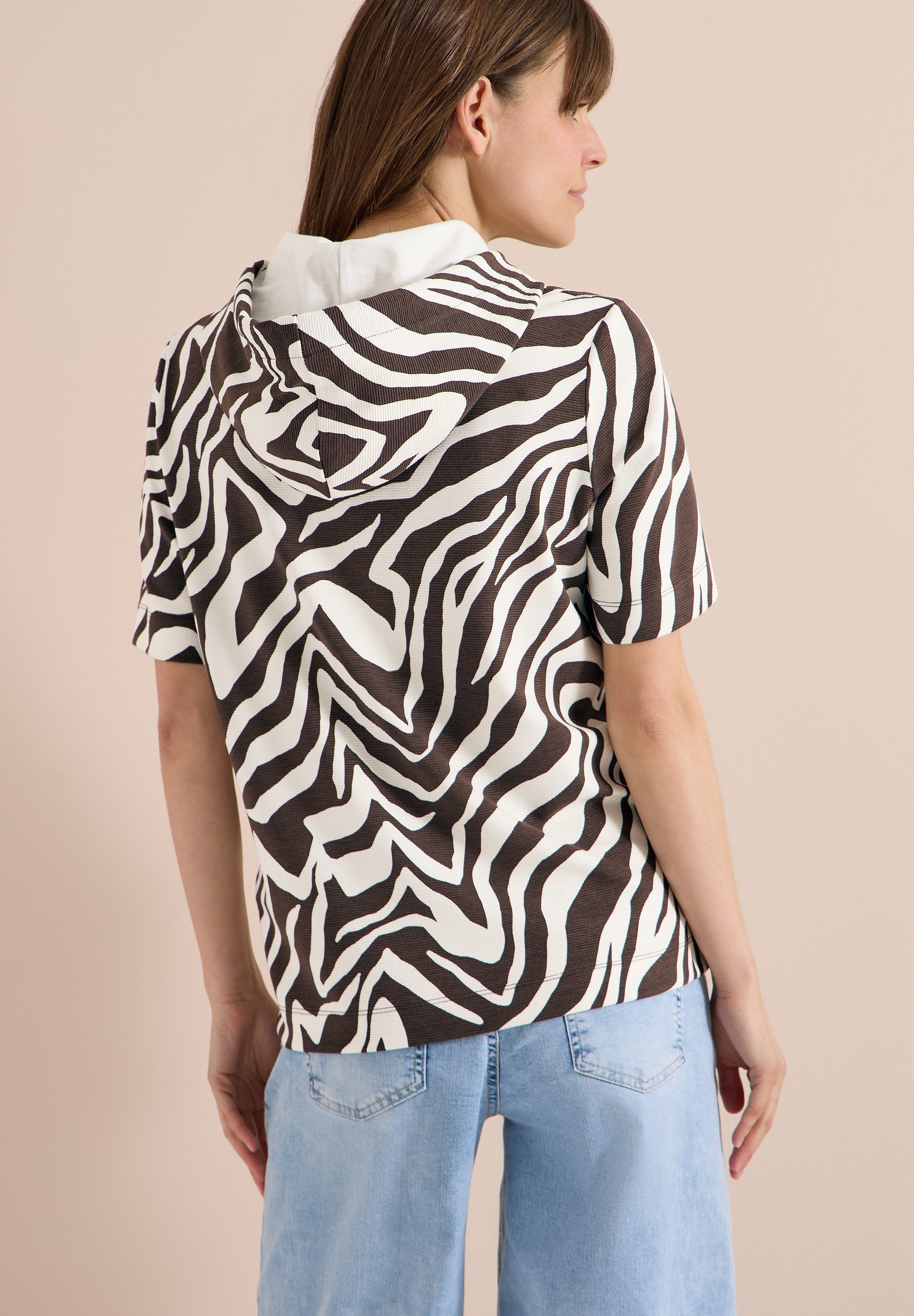 CECIL Kapuzensweatshirt Kurzarm-Shirt mit Kapuze und Zebraprint