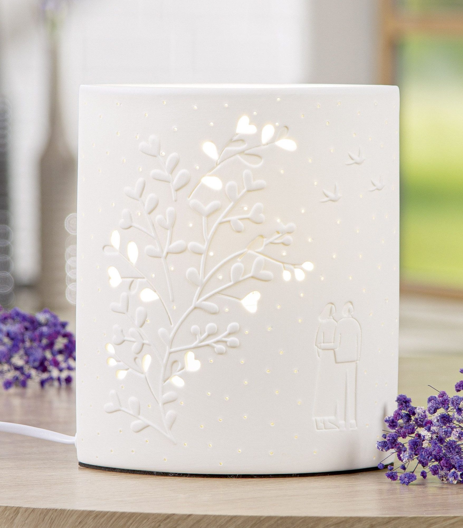 GILDE Tischleuchte Moments 60836 – Porzellan Weiß, romantisches Paarmotiv, 20 cm, ohne Leuchtmittel