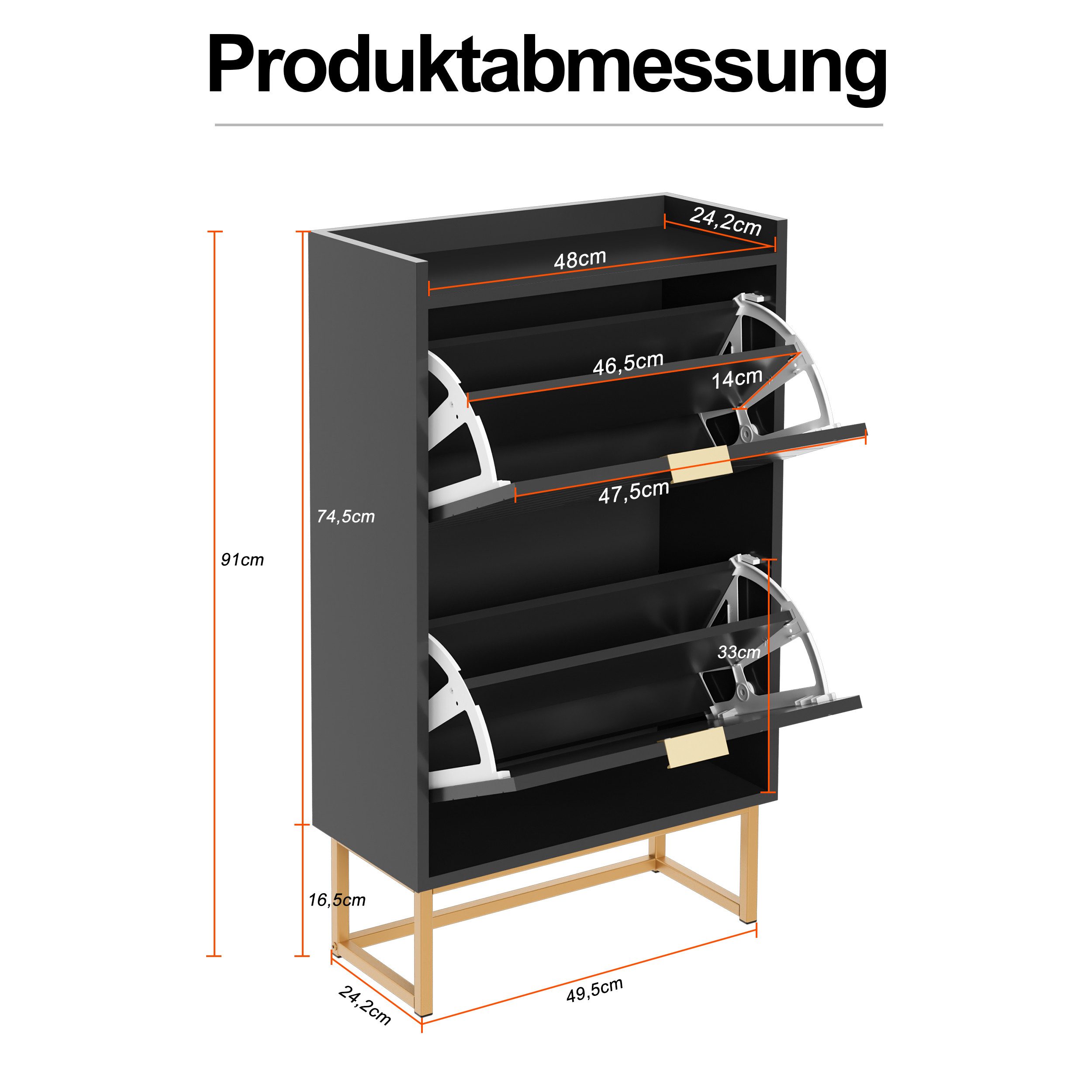 UEV Schuhschrank mit 2 Klappen, Schuhkipper Schmal, Schuhregal mit Metallfüße (50 x 24 x 103,5cm Modern Schuhaufbewahrung mit Oberplatte, Schuhkommode,Anti-Kipp-Vorrichtung für Eingangsbereich) trennwände verstellbar und abnehmbar für verschiedene Schuhtypen