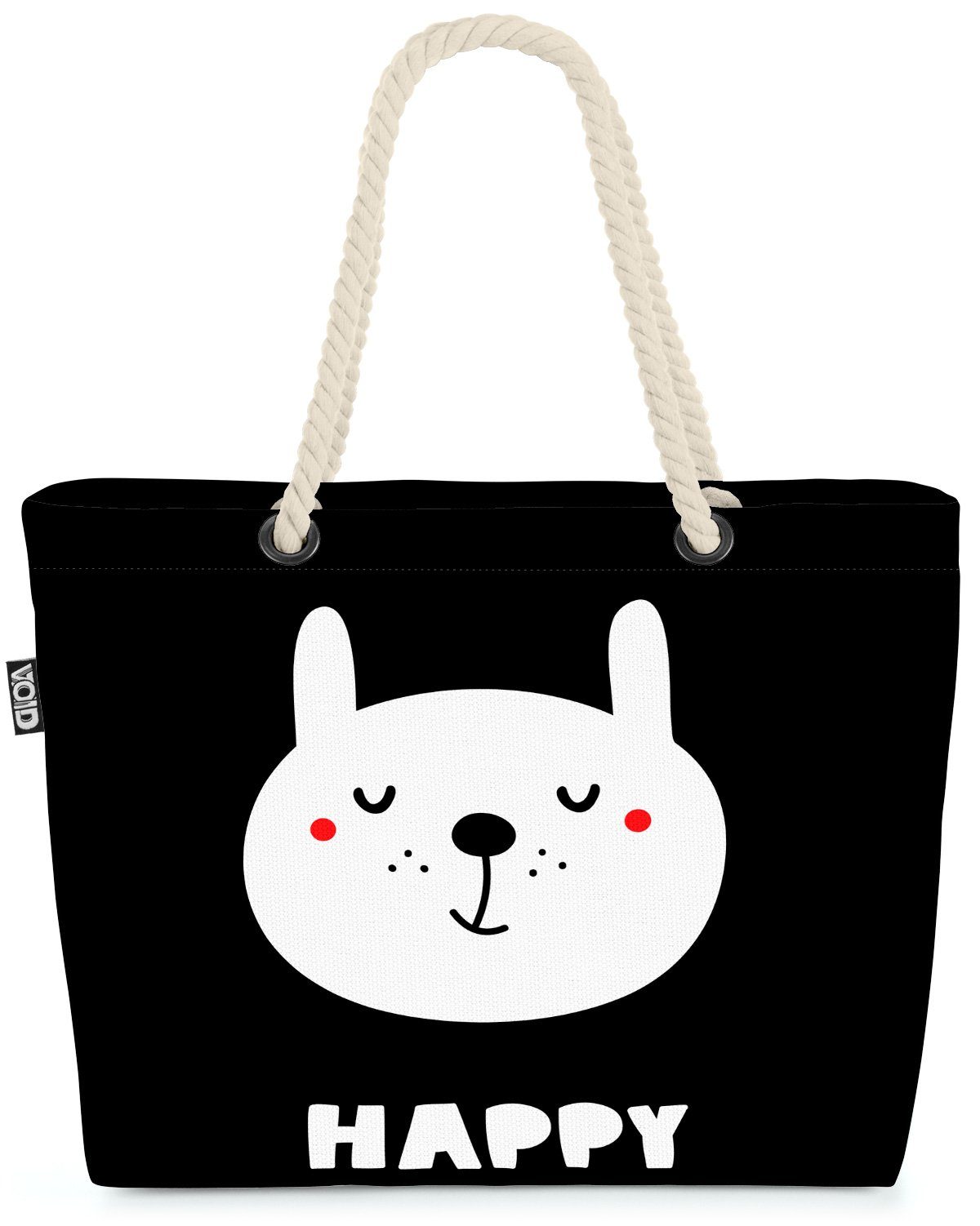 VOID Strandtasche (1-tlg), Happy Cartoon Katze Bär Karte Tier Cartoon Grafik Schwarz Weiss Zeich