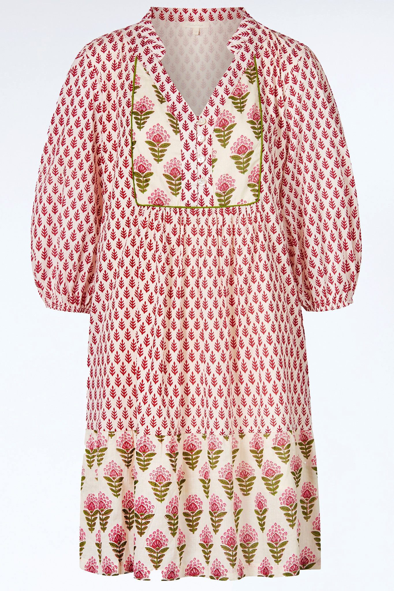 Himalaya Clothing Sommerkleid Kleid Damen mit lebendigem Muster - Kurzarm Kleid aus Bio-Baumwolle Weiches Midikleid atmungsaktiv & hautfeundlich