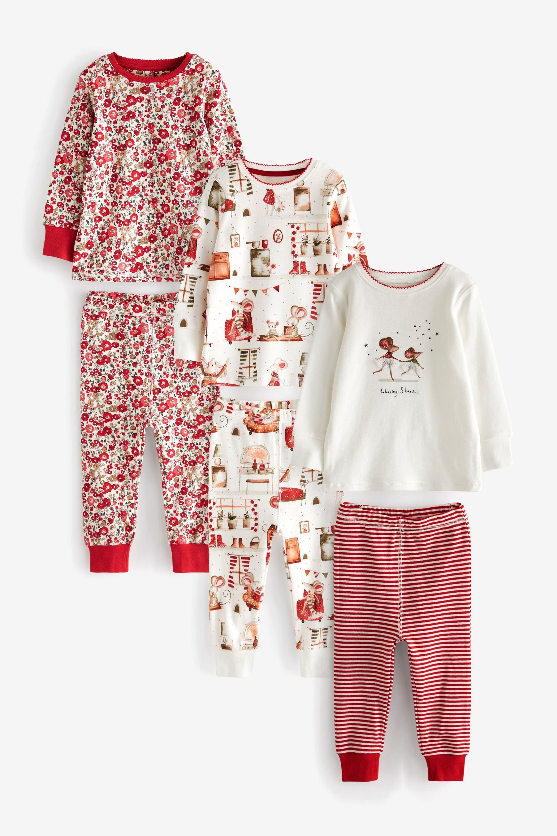 Next Pyjama tlg) (6 im 3er-Pack Pyjamas Red/Cream Mouse