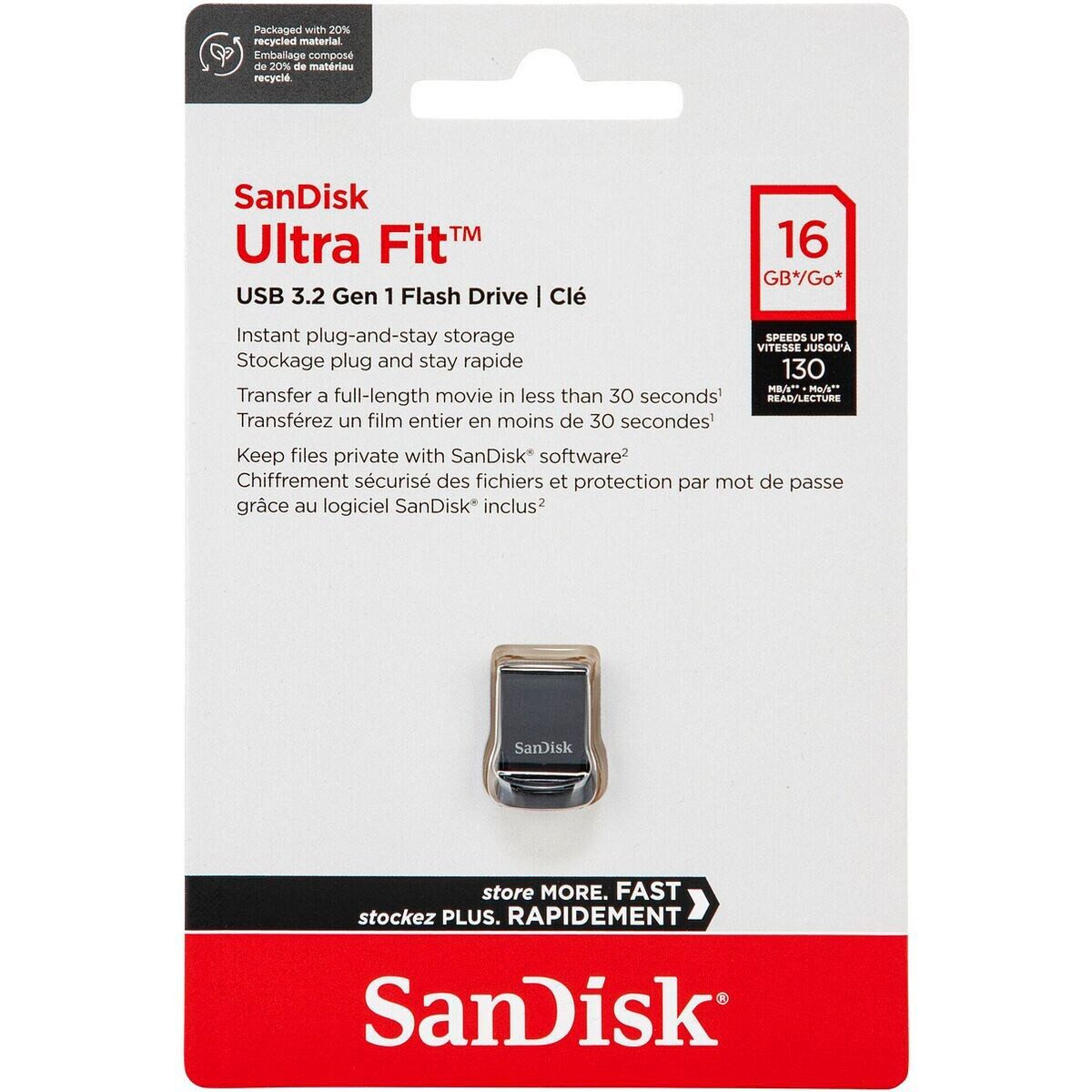 Sandisk Ultra Fit USB-Stick (Lesegeschwindigkeit 130 MB/s, mit Passwortschutz)