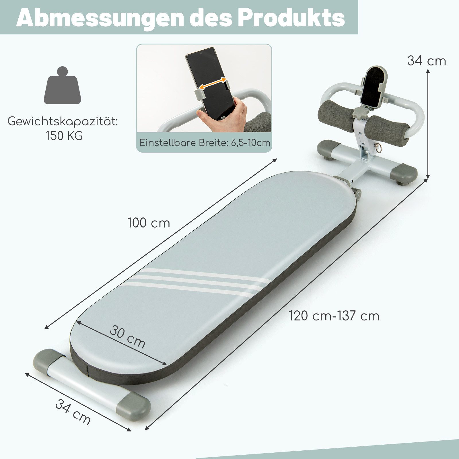 COSTWAY Bauchtrainer, Sit-Up-Bank mit 3-fach verstellbaren Winkeln & verstellbarer Länge