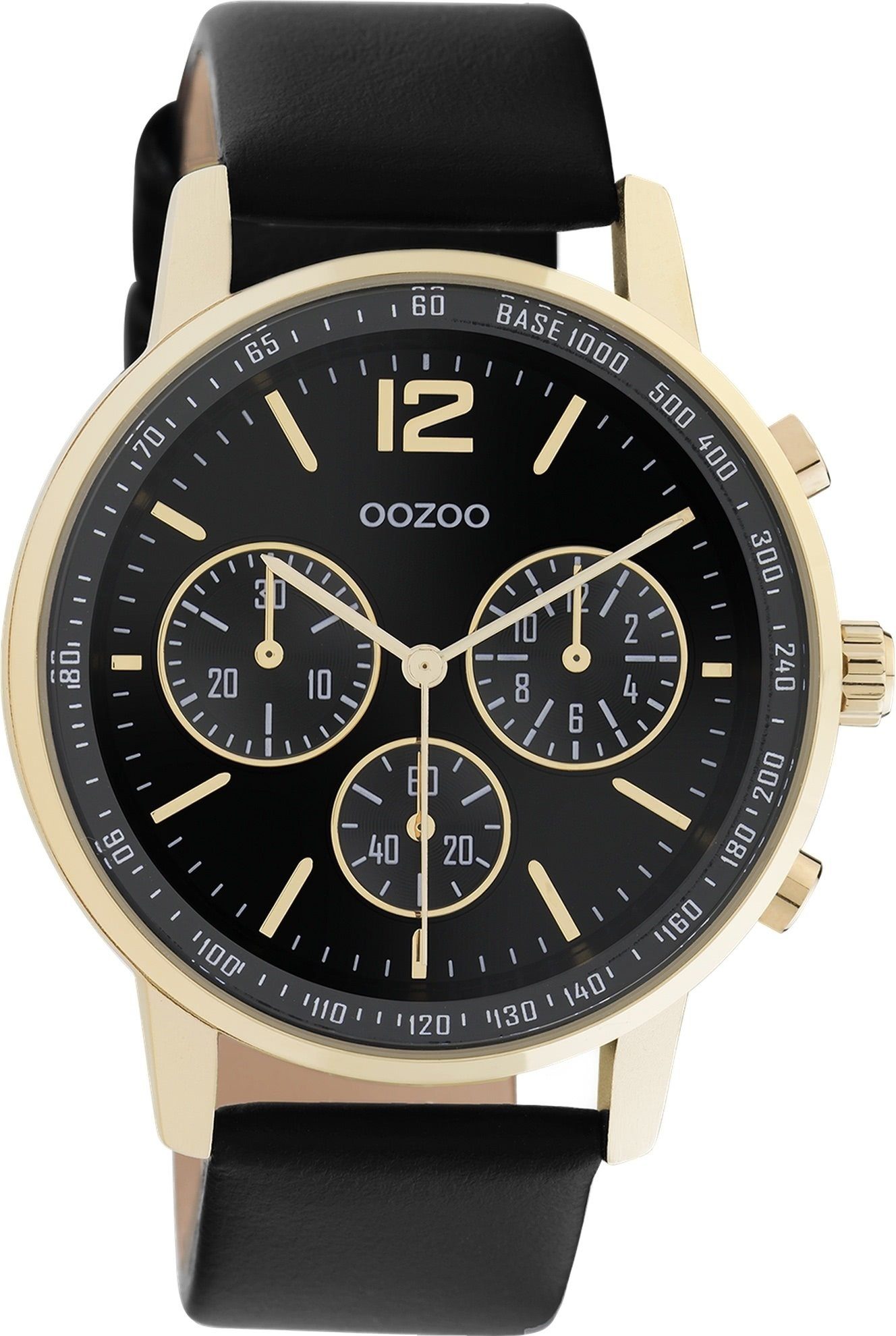 Damen Timepieces Damenuhr rund, 42mm) OOZOO Quarzuhr (ca. groß Casual-Style Lederarmband, gold, Armbanduhr Oozoo