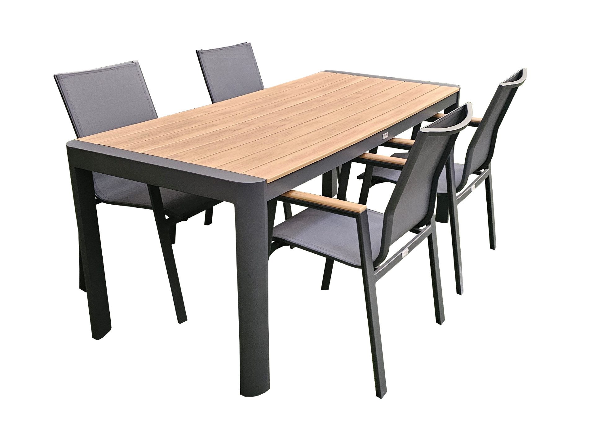 TEICO GROUP Sitzgruppe Gartenmöbel Alu/WPC 5-tlg. Gartengarnitur Gartenset, (5-tlg), alle Tischbeine höhenverstellbar, Stühle stapelbar