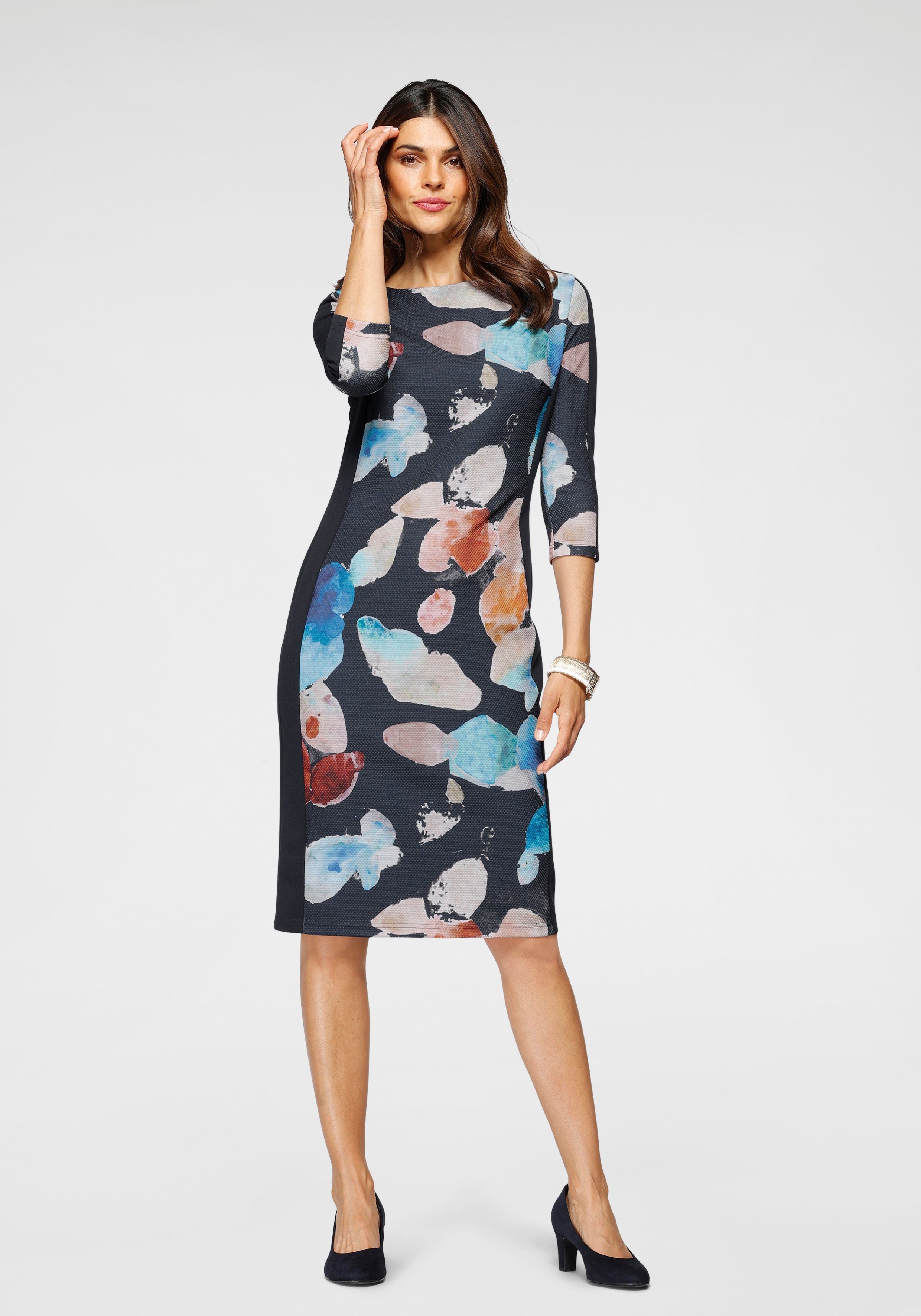 Damen Kleider select  By Hermann Lange Jerseykleid bedruckt, mit unifarbenen Seitenteilen