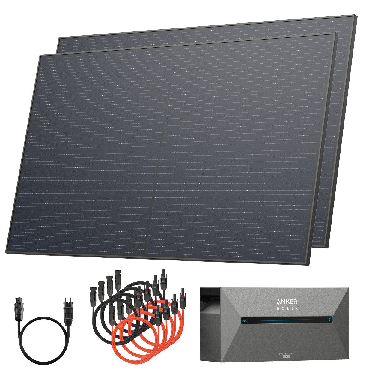 Solarway Balkonkraftwerk mit Speicher All in One 1000 Wp / 800 Watt 1,6 kWh Anker Solix 2 Pro, Monokristallin, Solaranlage Komplettset - 500W Solarmodule & Anker Speicher & Zubehör