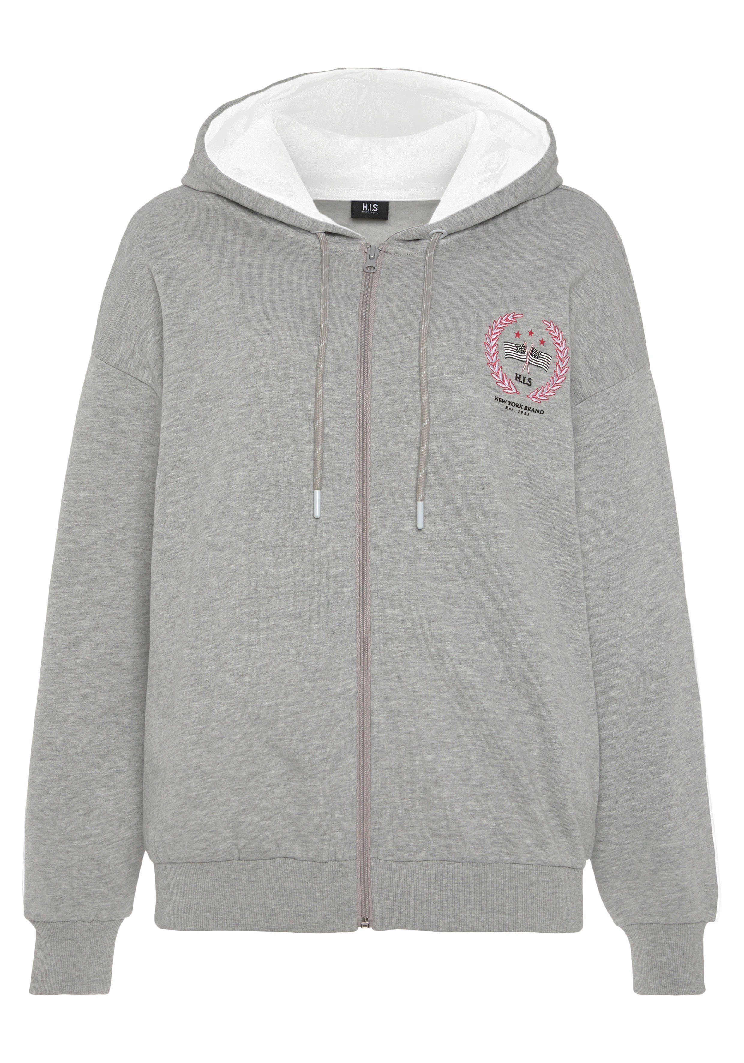 schöner -Loungejacke mit Loungeanzug H.I.S Stickerei, Sweatjacke hellgrau