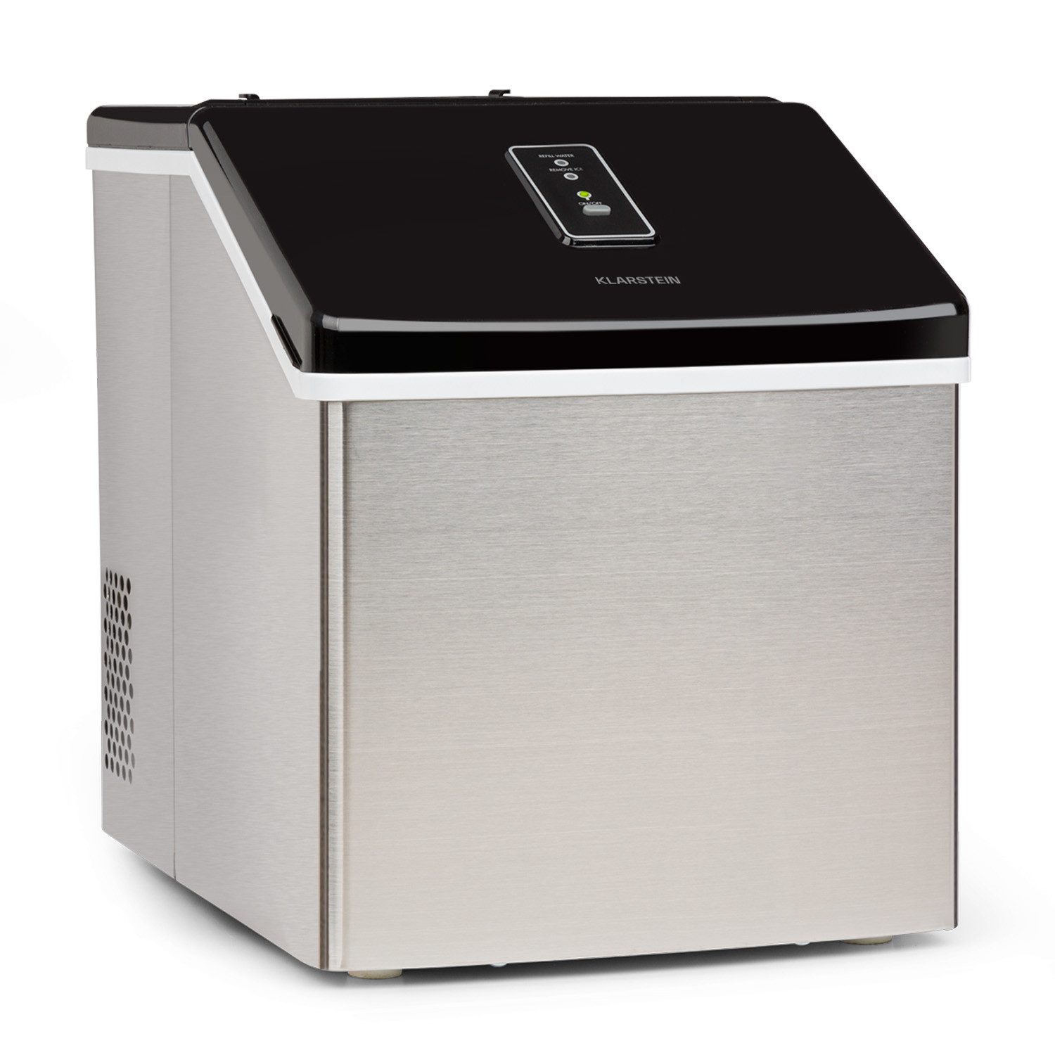 Klarstein Eiswürfelmaschine Clearcube Eiswürfelmaschine Klareis 13 kg/24h Edelstahl schwarz R600a, Eiswürfelbereiter Ice Cube Maker mit Edelstahl-Look durchsichtig