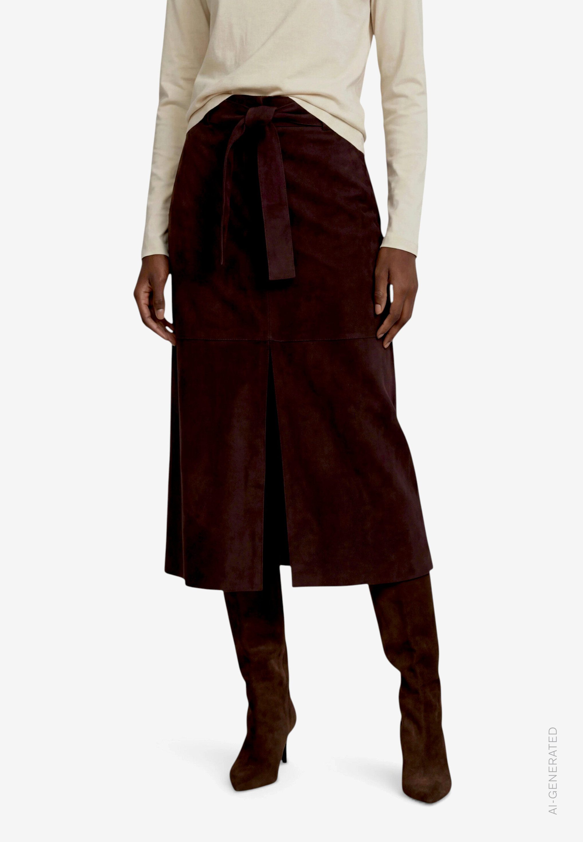 Zero Midirock Damen mit Gürtel Material