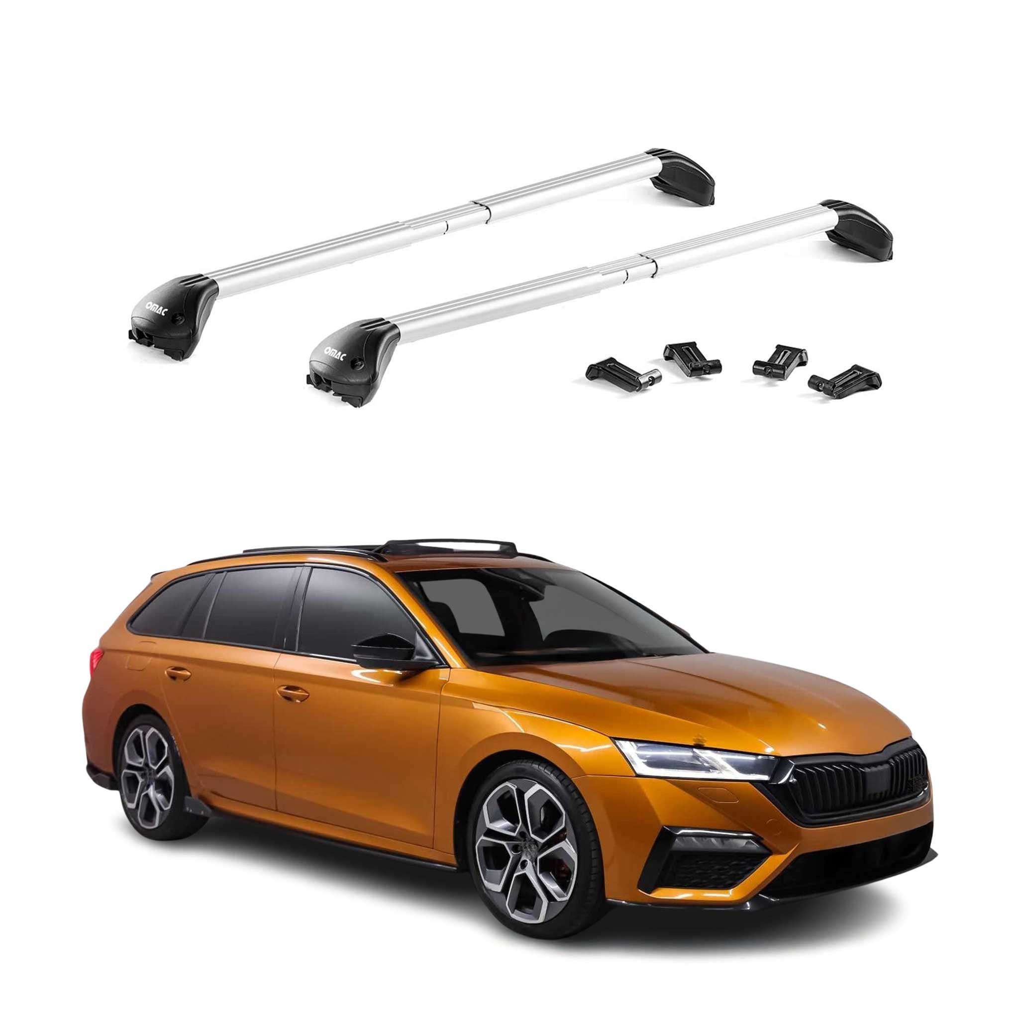 OMAC Dachträger Relingträger für Skoda Octavia Wagon NX 2020-2025 Alu Silber 2x ABE (2-St), Wasserbeständig,Abnehmbar,Multifunktional,Leichtgewichtig