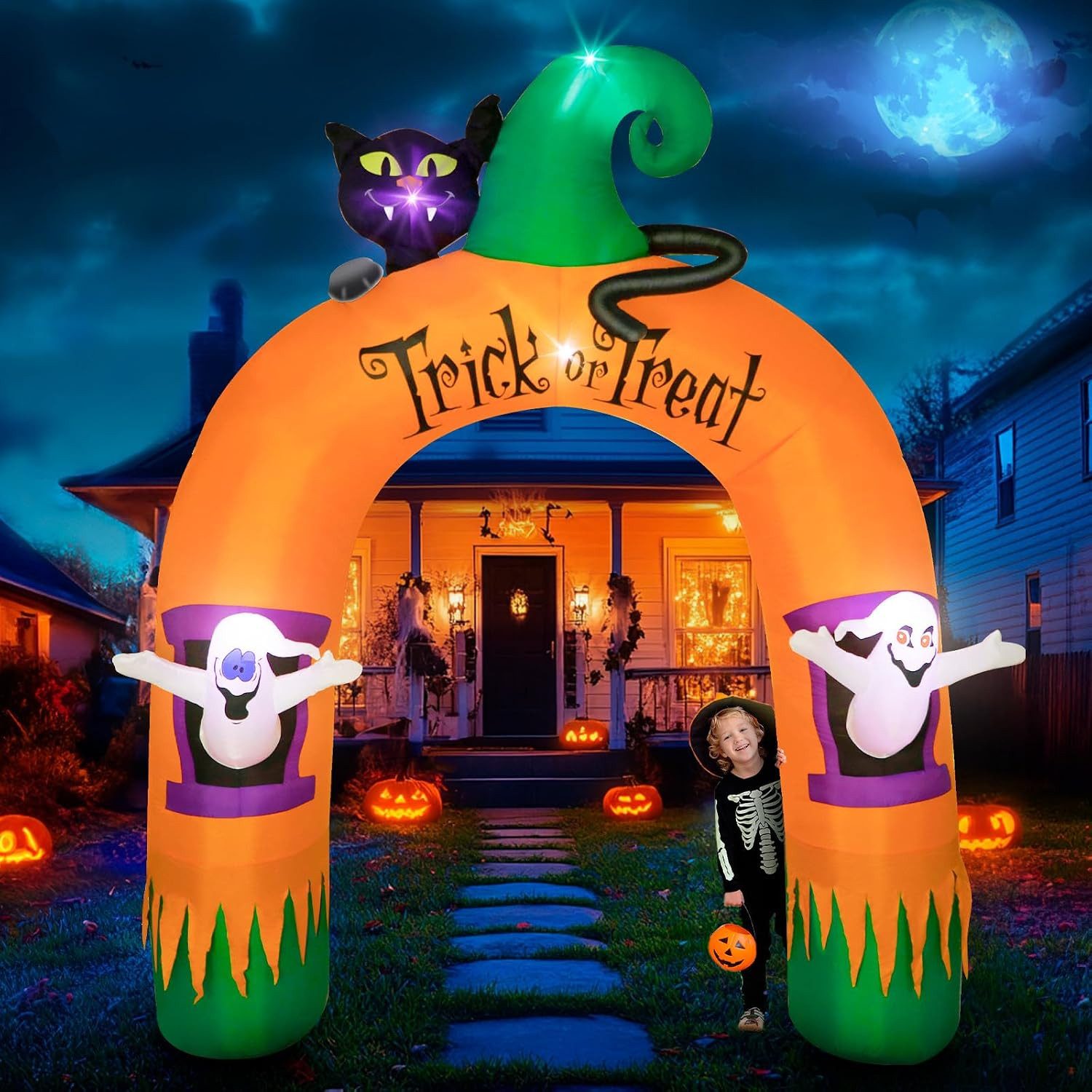 EXTSUD LED-Dekofigur Aufblasbarer Halloween Torbogen 305 cm mit Geistern und schwarzer