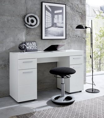 trendteam Schreibtisch Amanda (120 x 76 cm), weiß Hochglanz, mit Stauraum