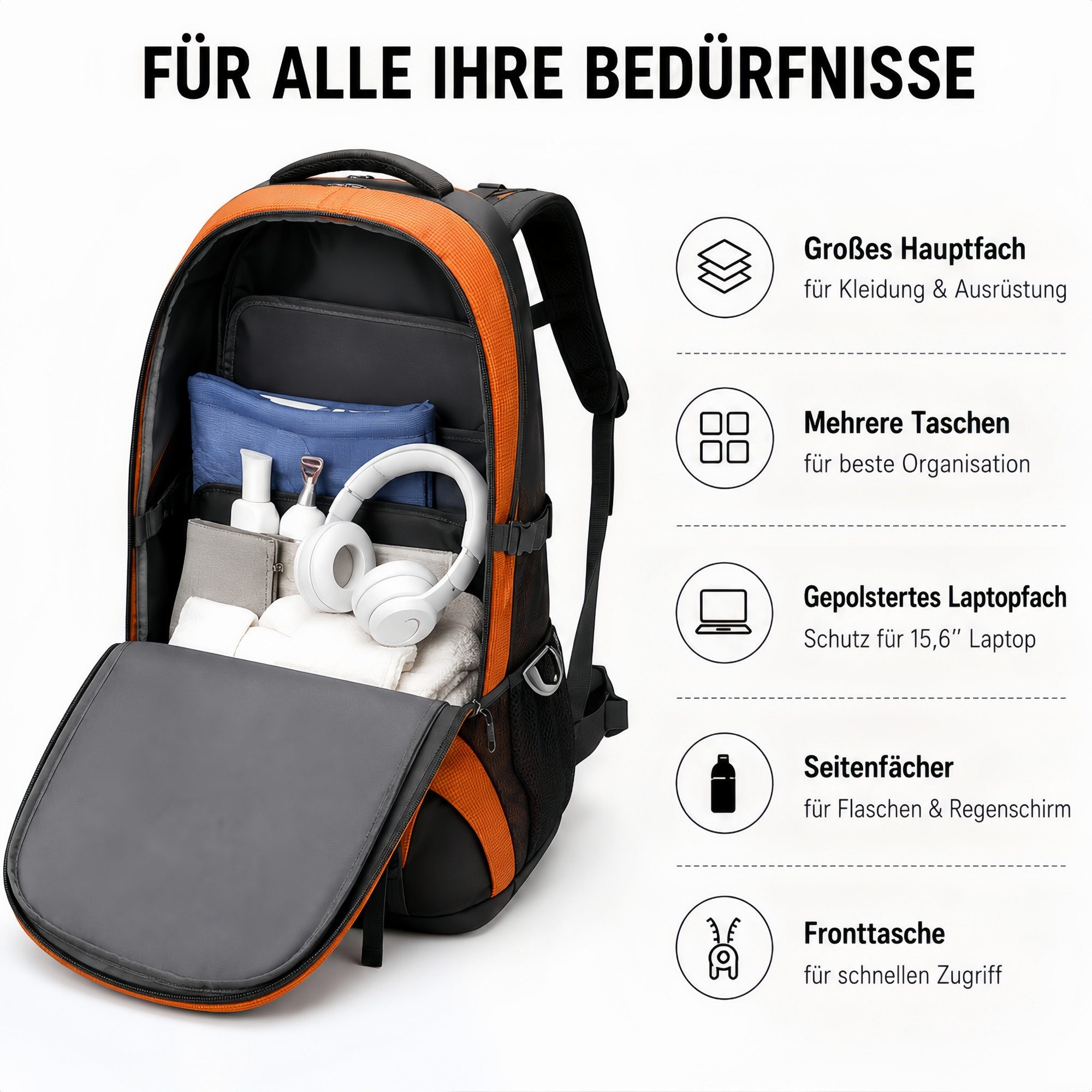 ibettertec Wanderrucksack Wanderrucksack 60L, Fahrradrucksack Radrucksack Fahrradrucksäcke (Sportrucksäcke Wander-Rucksack Motorradrucksack Biker-Rucksack, Wanderrucksack Trekkingrucksack Bergrucksack, wasserdichter), Herren & Damen mit Helmnetztasche,Trinkblasen können platziert werden