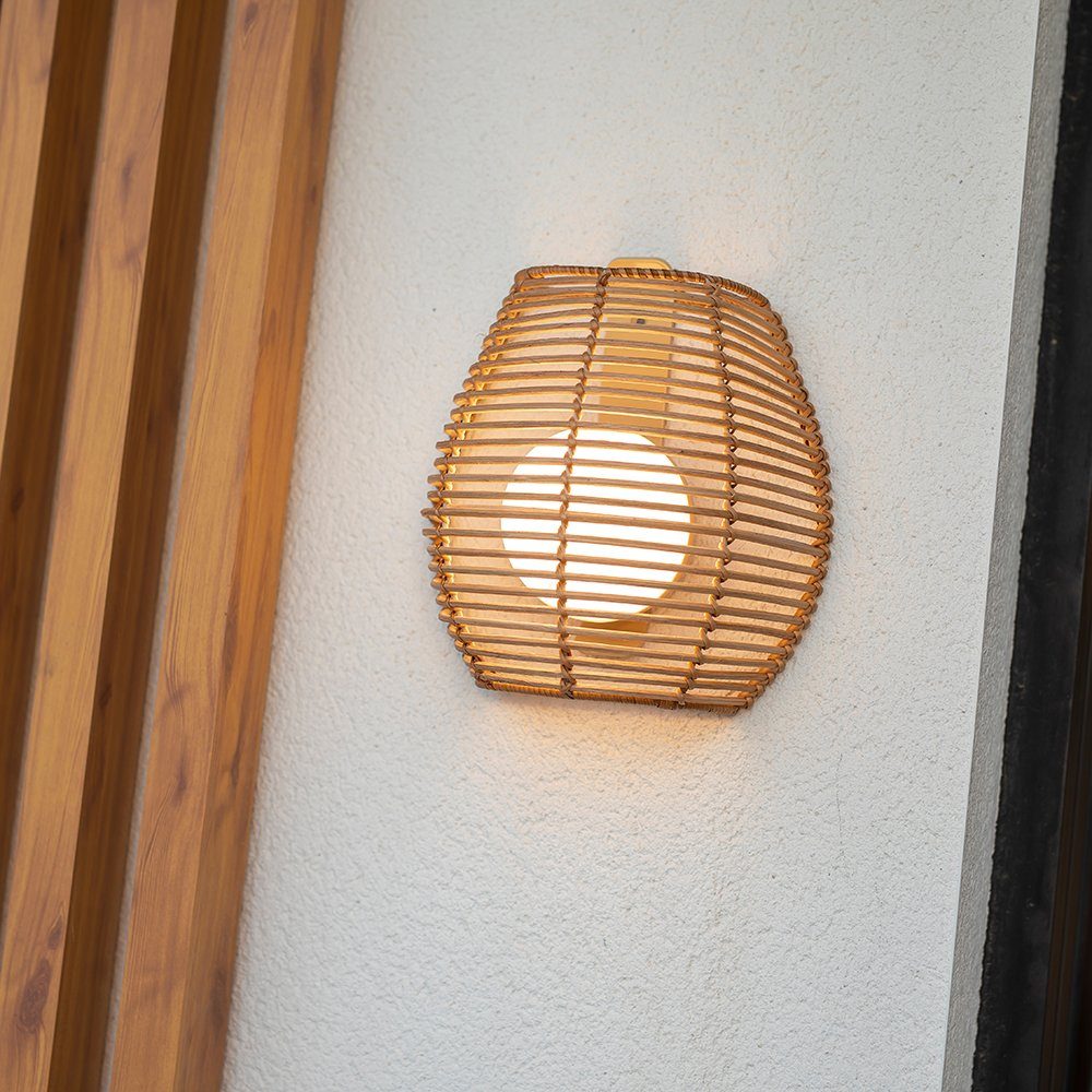 Licht-Trend Außen-Wandleuchte Bossa Boho-Style Akku-Außenwandlampe Rattan IP54 Boho-Style Braun, Warmweiß