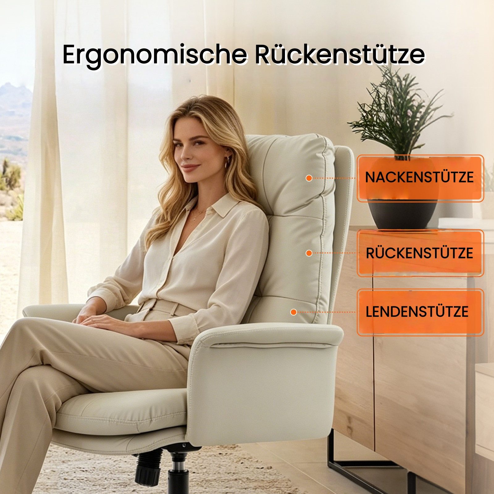 IWMH Chefsessel Ergonomisch Drehstuhl mit hoher Rückenlehne, PU-Leder Bürostuhl für Arbeitszimmer Gaming Homeoffice