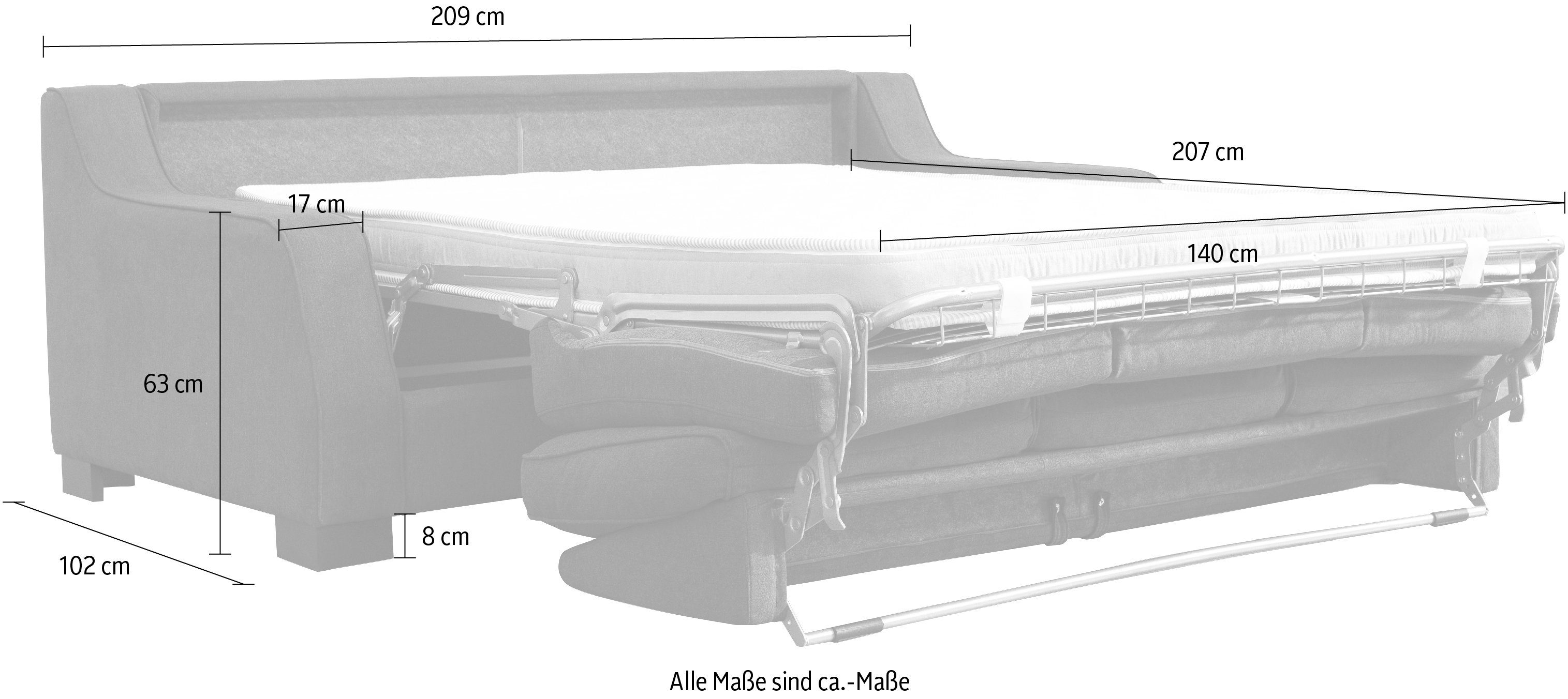 Nias 140/207 Schlafsofa Metallgestell, und inkl. cm Matratze Viareggio, schwarz Italia klappbaren Liegefläche