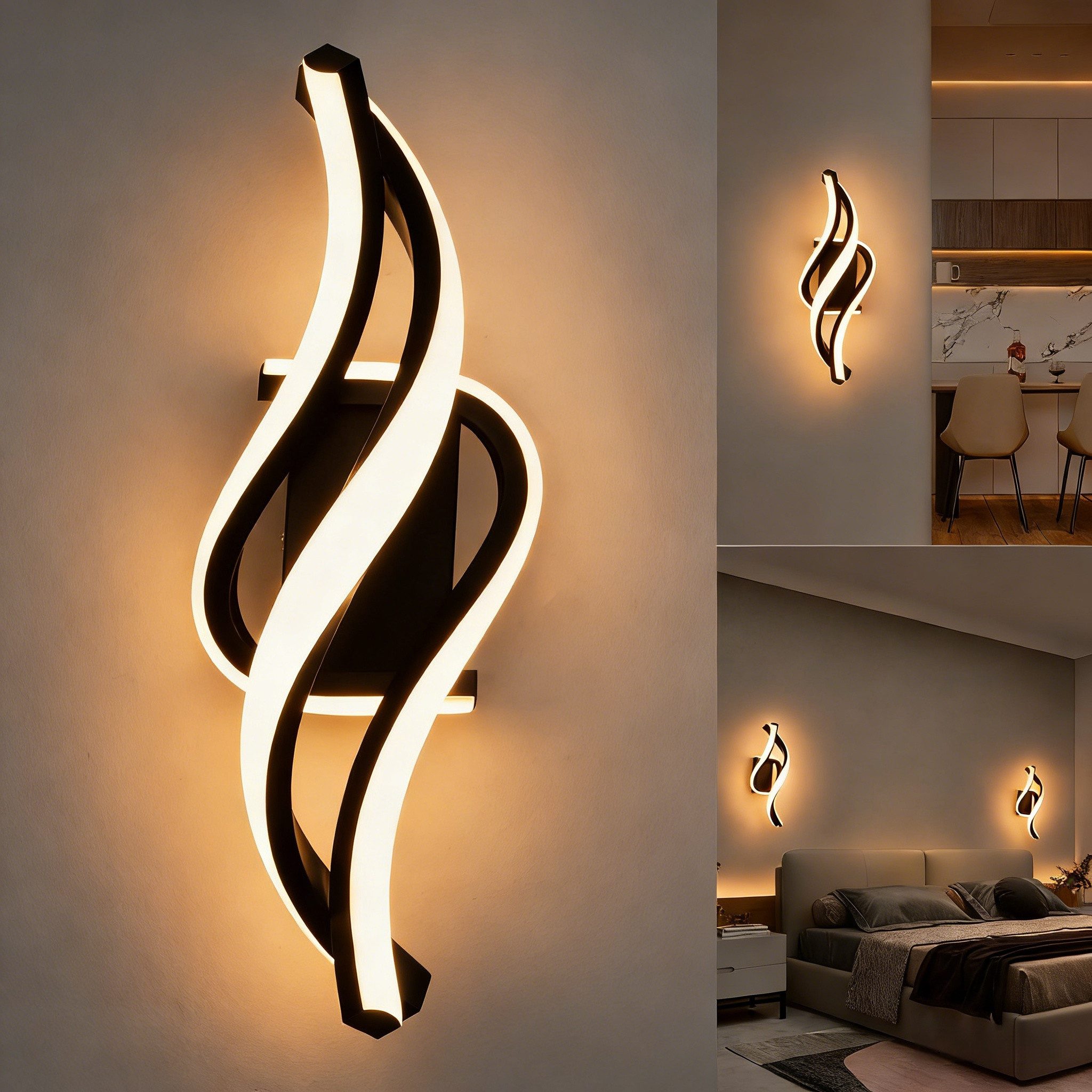 BlingBin LED Wandleuchte Wandlampe Innen 21W 3360LM für Schlafzimmer, Warmweiß, 3000K, LED fest integriert, Warmweiß, gebogene Design Wandlicht für Wohnzimmer Treppenhaus Flur