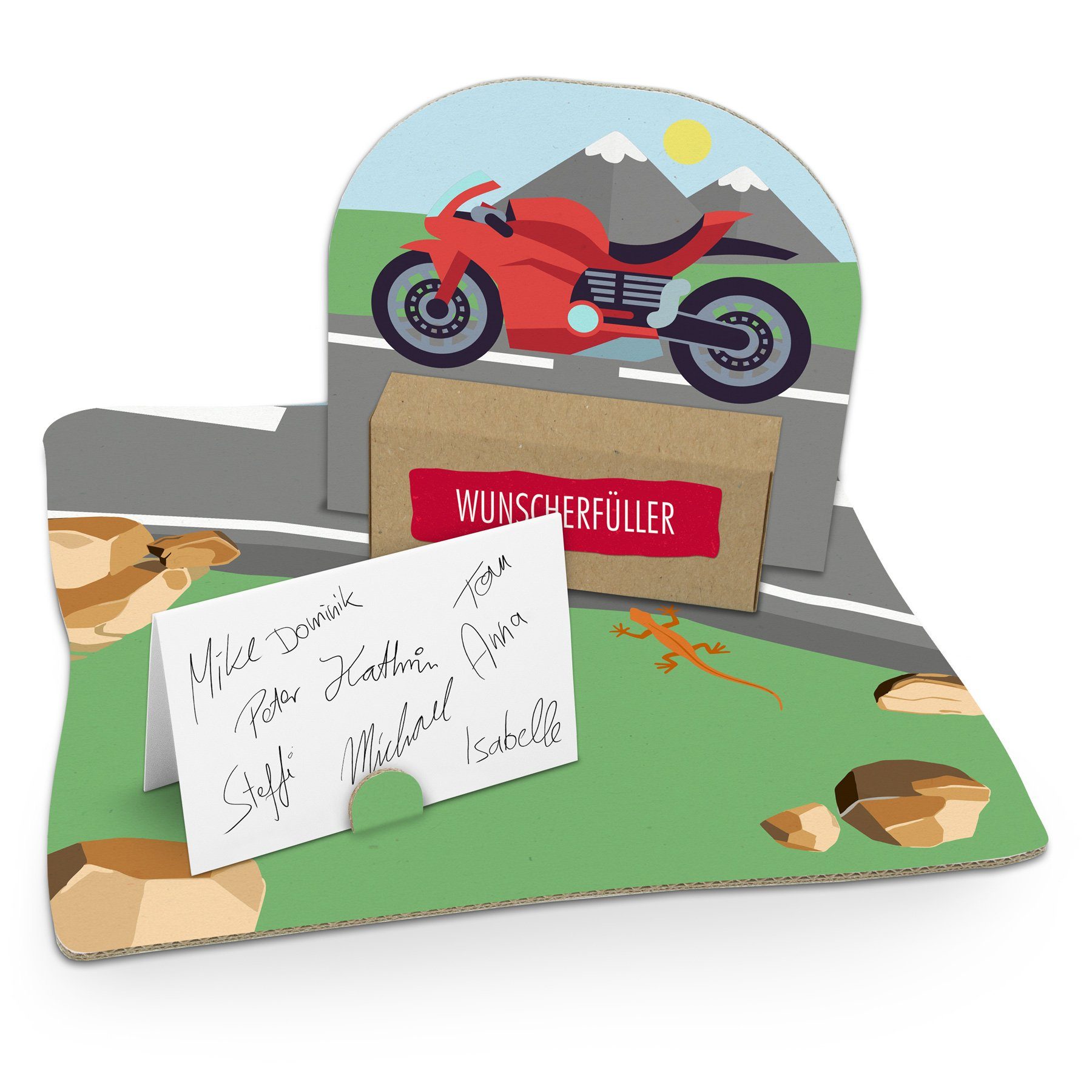 itenga Grußkarten itenga Geldgeschenkverpackung Motorrad (Motiv 102) mit Bodenplatte, Ka
