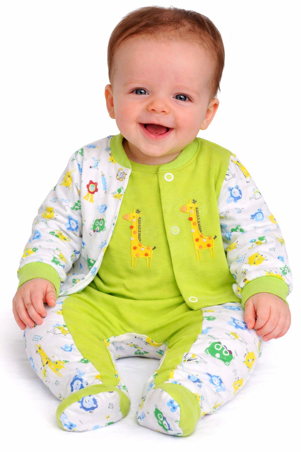 La Bortini Strampler Baby Strampler und Hemdchen Anzug Set in Grün aus Baumwolle, mit Tier-Muster, 68 74