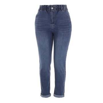 Ital-Design Stretch-Jeans Damen Freizeit Used-Look Stretch High Waist Jeans in Blau