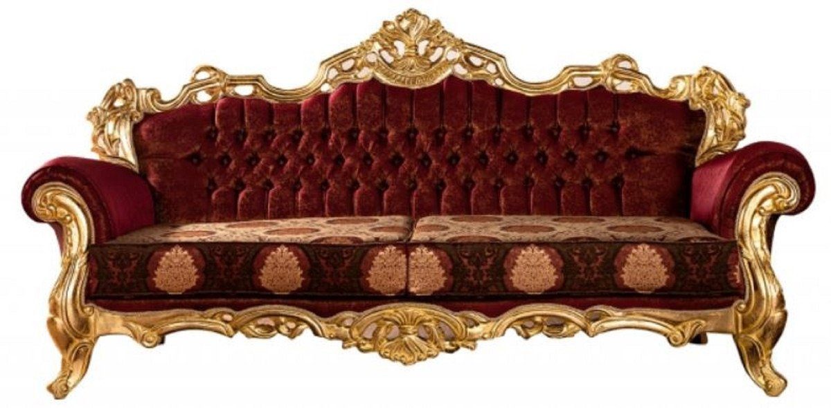 Casa Padrino Sofa Luxus Barock Sofa Bordeauxrot / Gold - Prunkvolles Wohnzimmer Sofa mit elegantem Muster - Barock Wohnzimmer Möbel