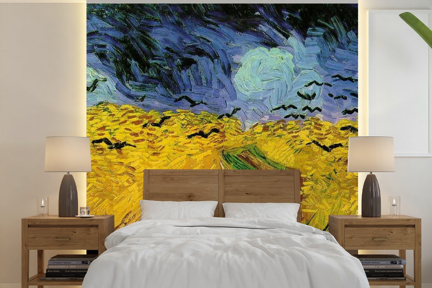 MuchoWow Fototapete Weizenfeld mit Krähen - Vincent van Gogh, Matt, bedruckt, (5 St), Vinyl Tapete für Wohnzimmer oder Schlafzimmer, Wandtapete