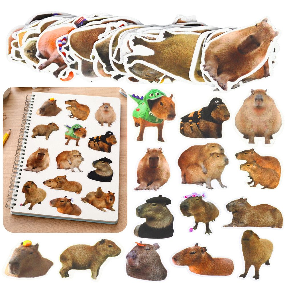 LEAN TOYS Aufkleber Tieraufkleber Bastelsticker Dekosticker, (Spar-Set, 50tlg), ca. 50 Stück, Wasserschweinmotiv, 6-7 cm, Papier