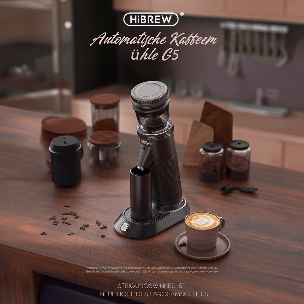HiBREW Kaffeemühle G5 48mm konischer Bohrer, 36-Gang-Mahlwerk einstellbar, 165 W, 50 g Bohnenbehälter, für Espresso/Türkisch/Übergießen/Mocca/Tropfkaffee