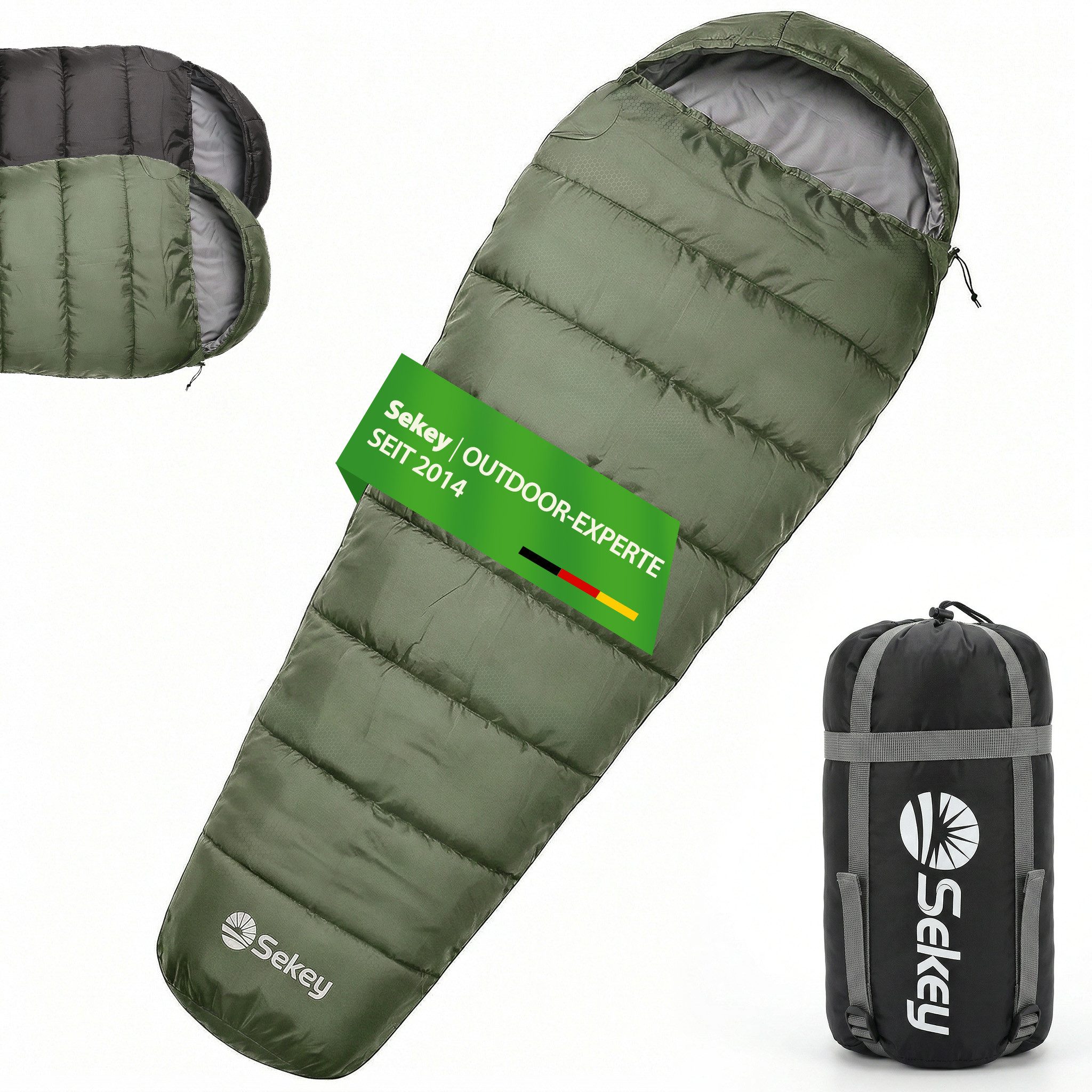 Sekey Mumienschlafsack Mumienschlafsack 220 cm leicht oder warm für Camping und Reisen, Leicht oder warm wählbar – 900g / 1700g - ideal für Camping & Trekking