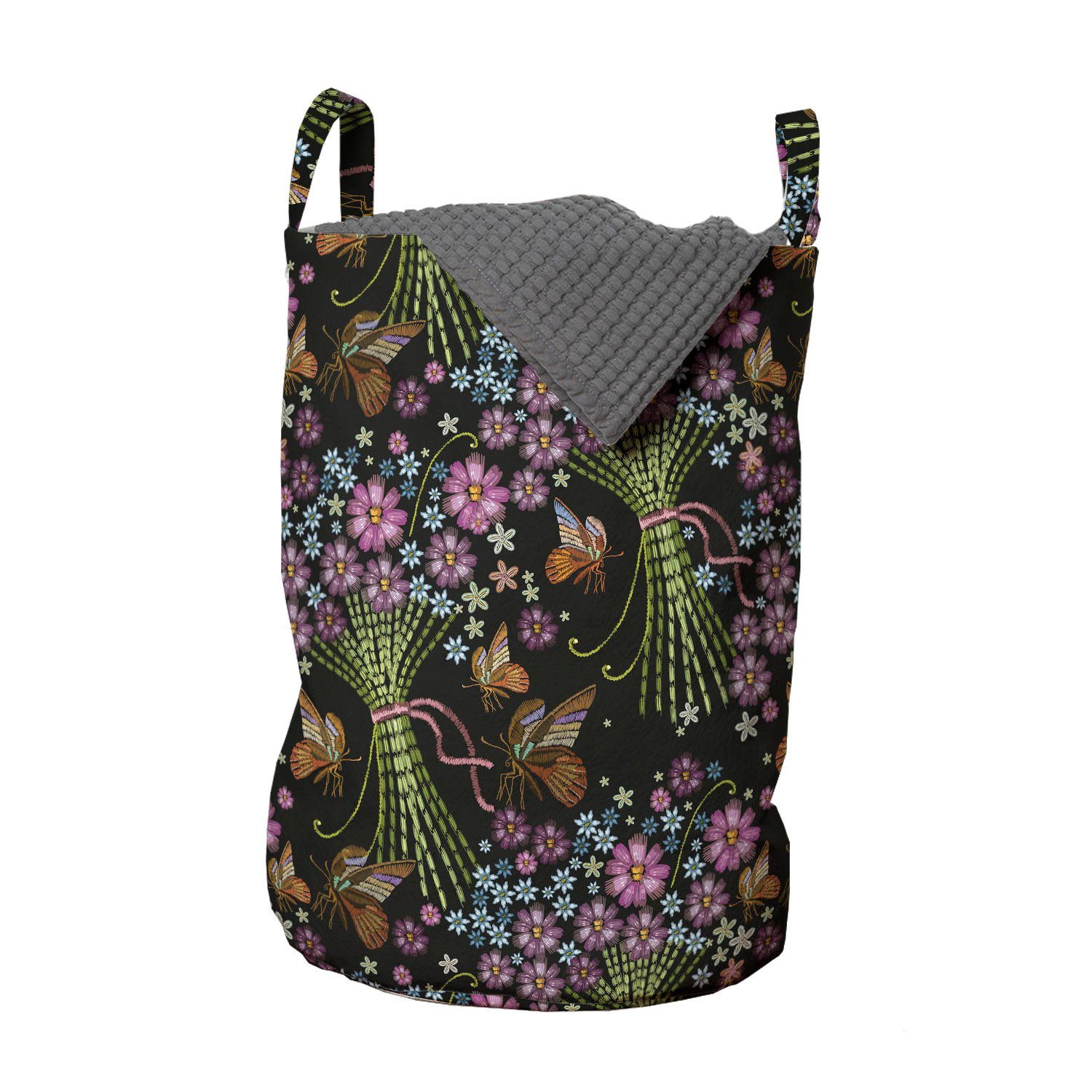 Abakuhaus Wäschesäckchen Wäschekorb mit Griffen Kordelzugverschluss für Waschsalons, Jahrgang Blumenstrauß und Schmetterlinge