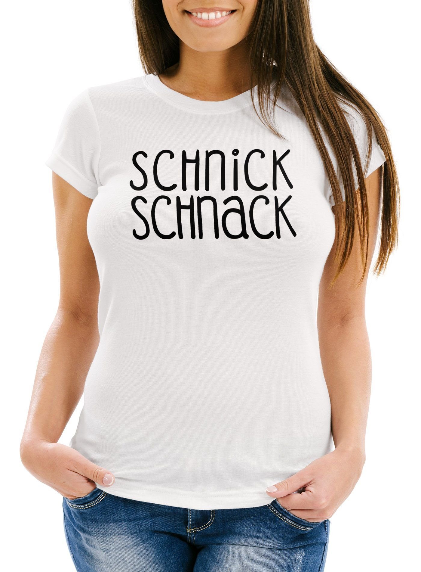 MoonWorks Print-Shirt Damen T-Shirt Schnick Schnack Slim Fit Moonworks® mit Print