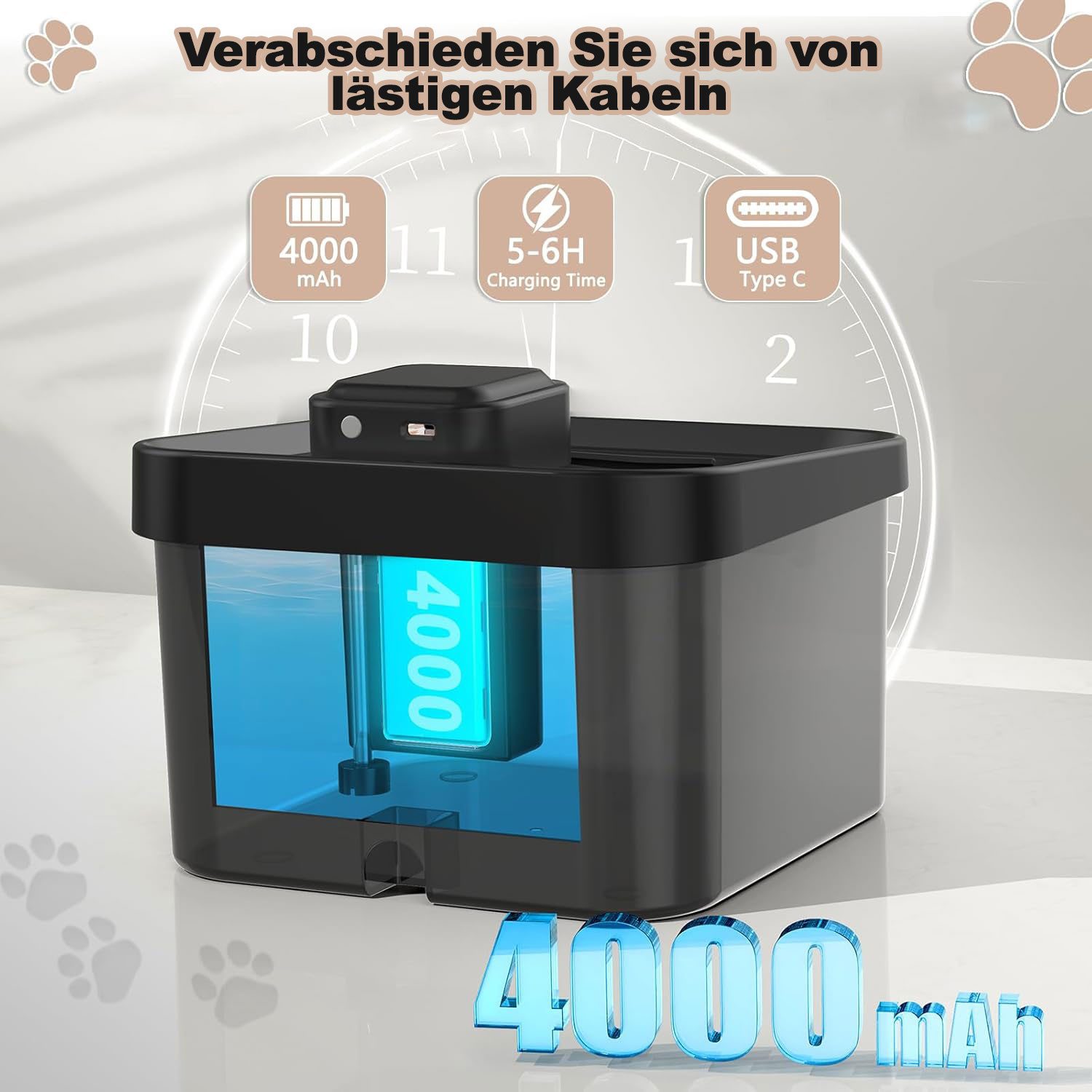 Pdgrid Trinkbrunnen 2L kabelloser Katzen-Wasserbrunnen, 4000 günstig online kaufen