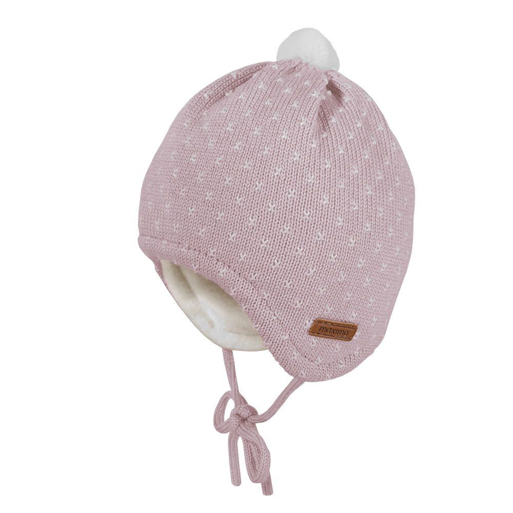 MAXIMO Strickmütze BABY-Mütze, Pünktchen Minipompon, Teddyfutter Made in Germany