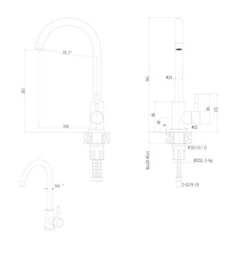 GURARI Küchenspüle SQT 101 -601 AW+5523 E2, 78/50 cm, (2 St), Einbau Granitspüle Schwarz+Edelstahl Armatur