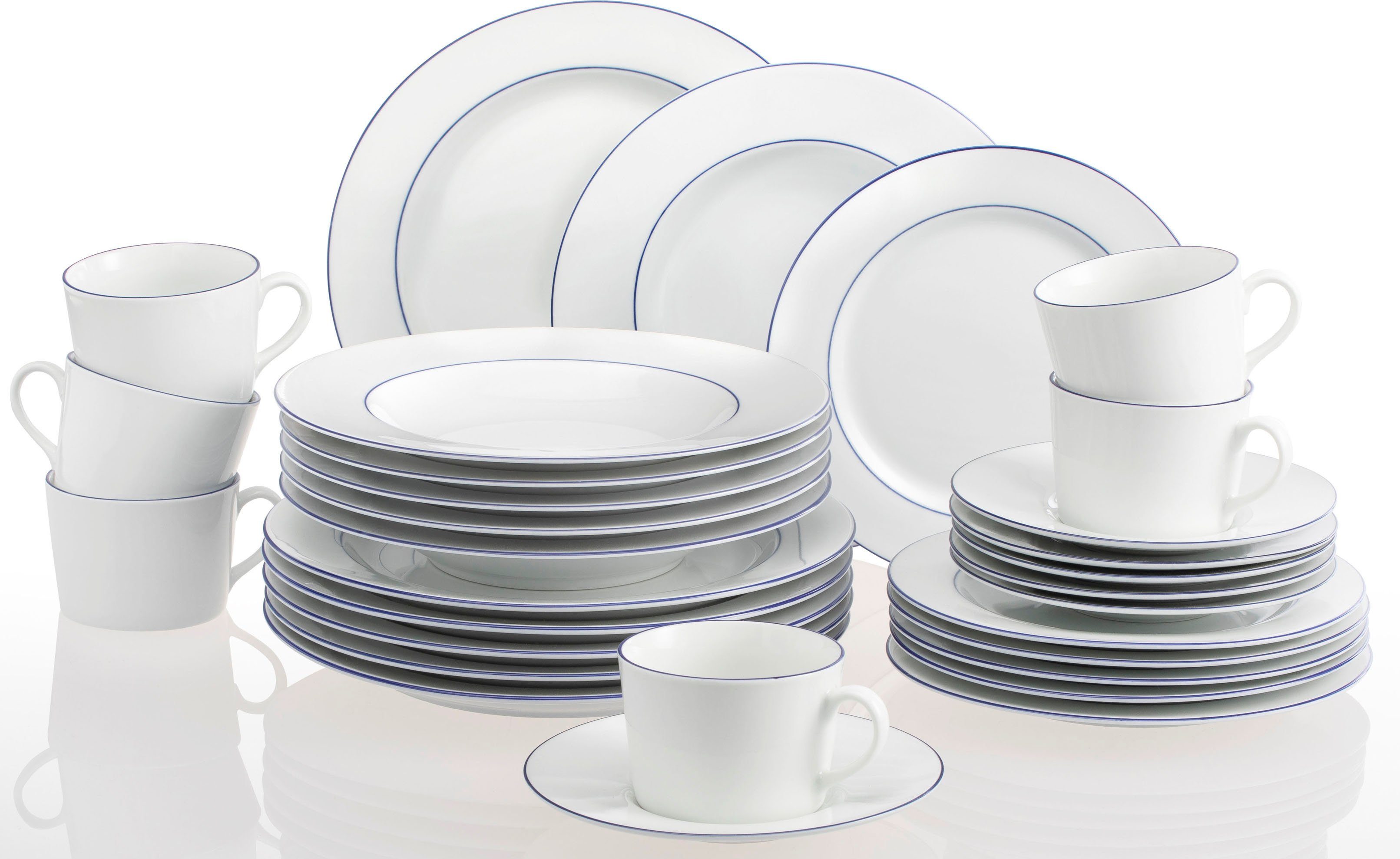 Retsch Arzberg Комбинированное обслуживание Geschirr-Set, Service Heike Blaurand (30-tlg), 6 Personen, Porzellan, Made in Germany, 30 Teile, für 6 Personen