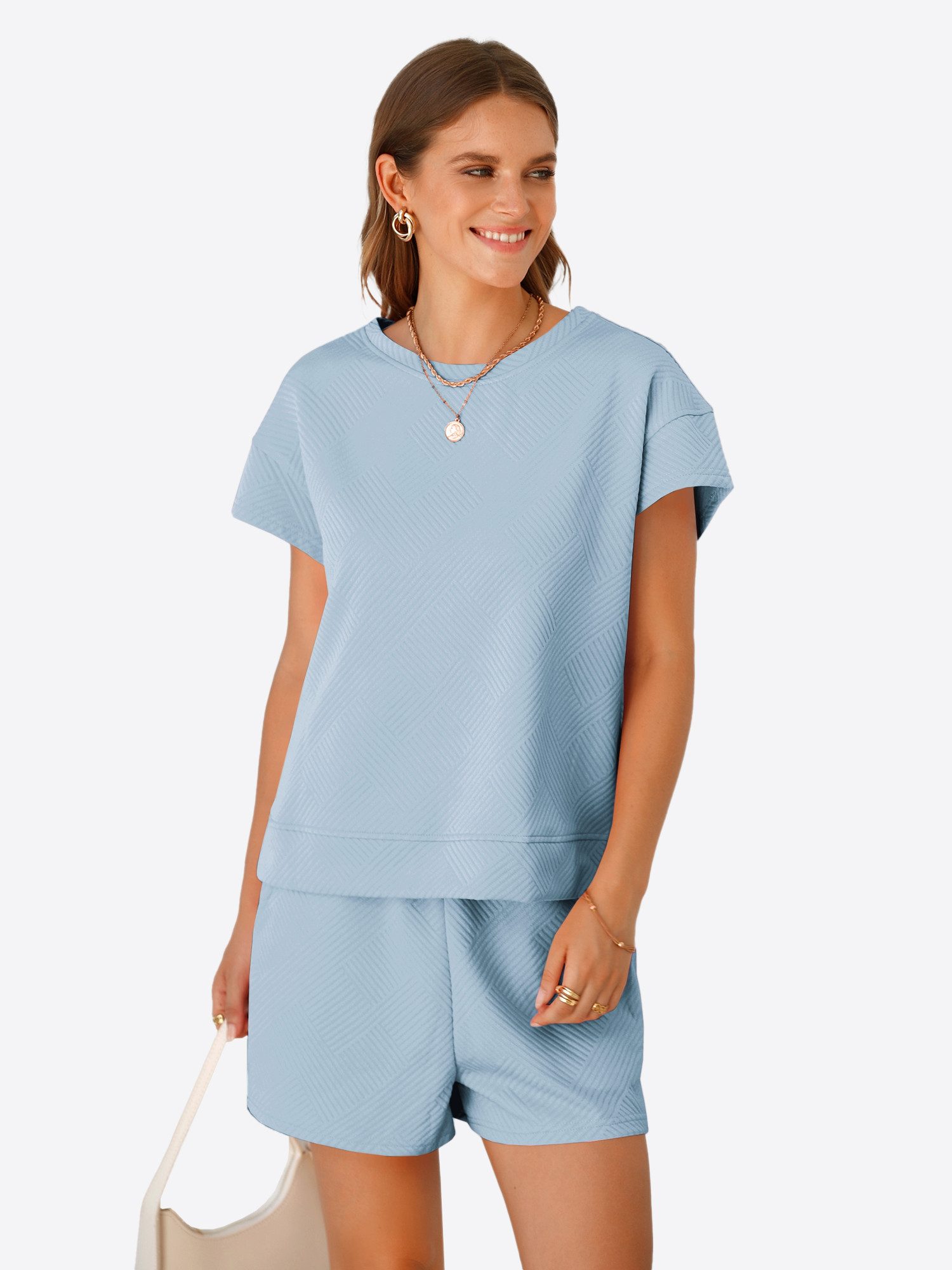 Imily Bela Hausanzug Damen 2-teiliger Freizeitanzug (Set, 2 tlg., Kurzarm Oberteil + Shorts) Print