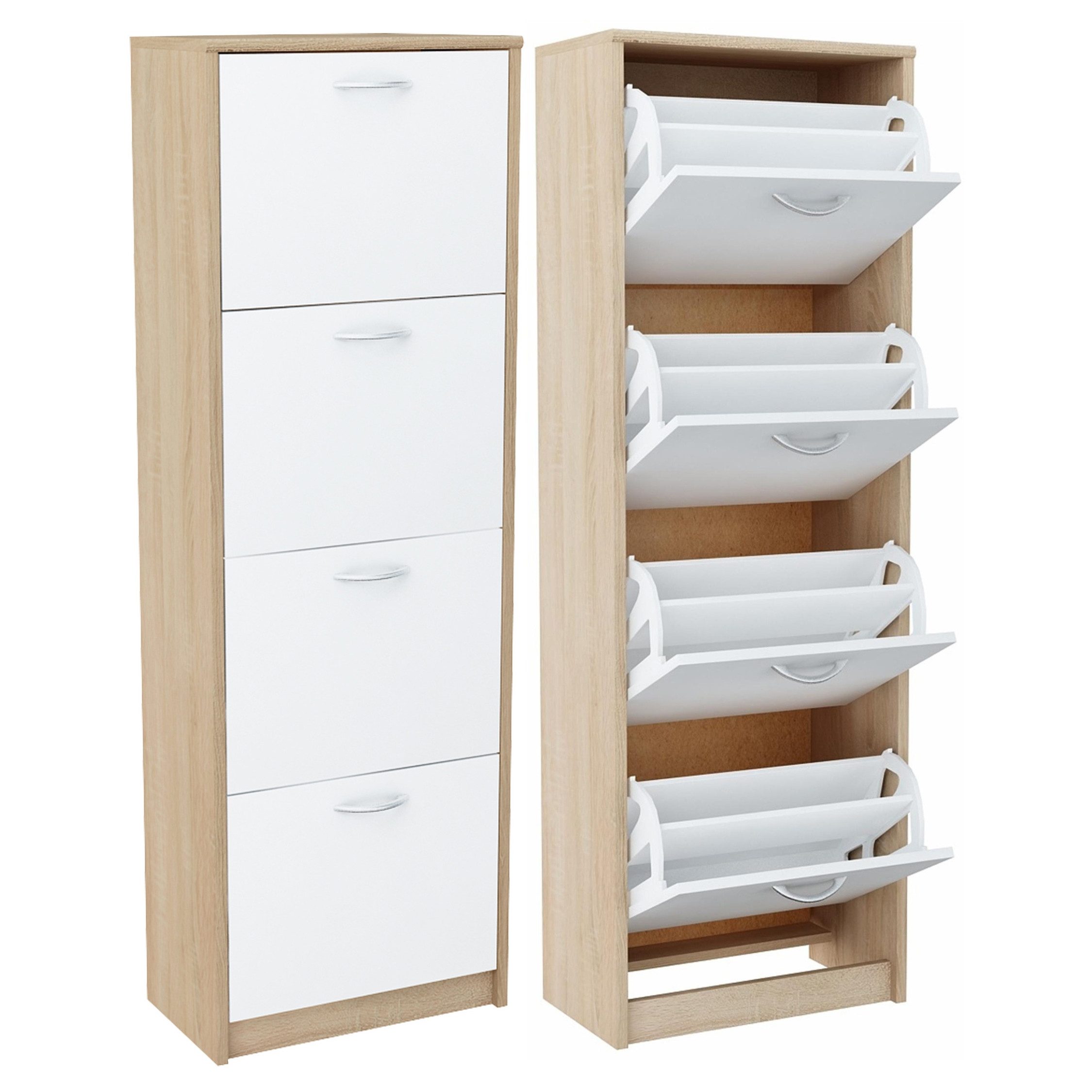 Home Collective Schuhschrank mit 4 aufklappbaren Schubladen, Schuhregal mit 4 Fächern 50 cm breit (platzsparende Schuhaufbewahrung, laminierte Platte) weiche ab – Bild 5 von 5