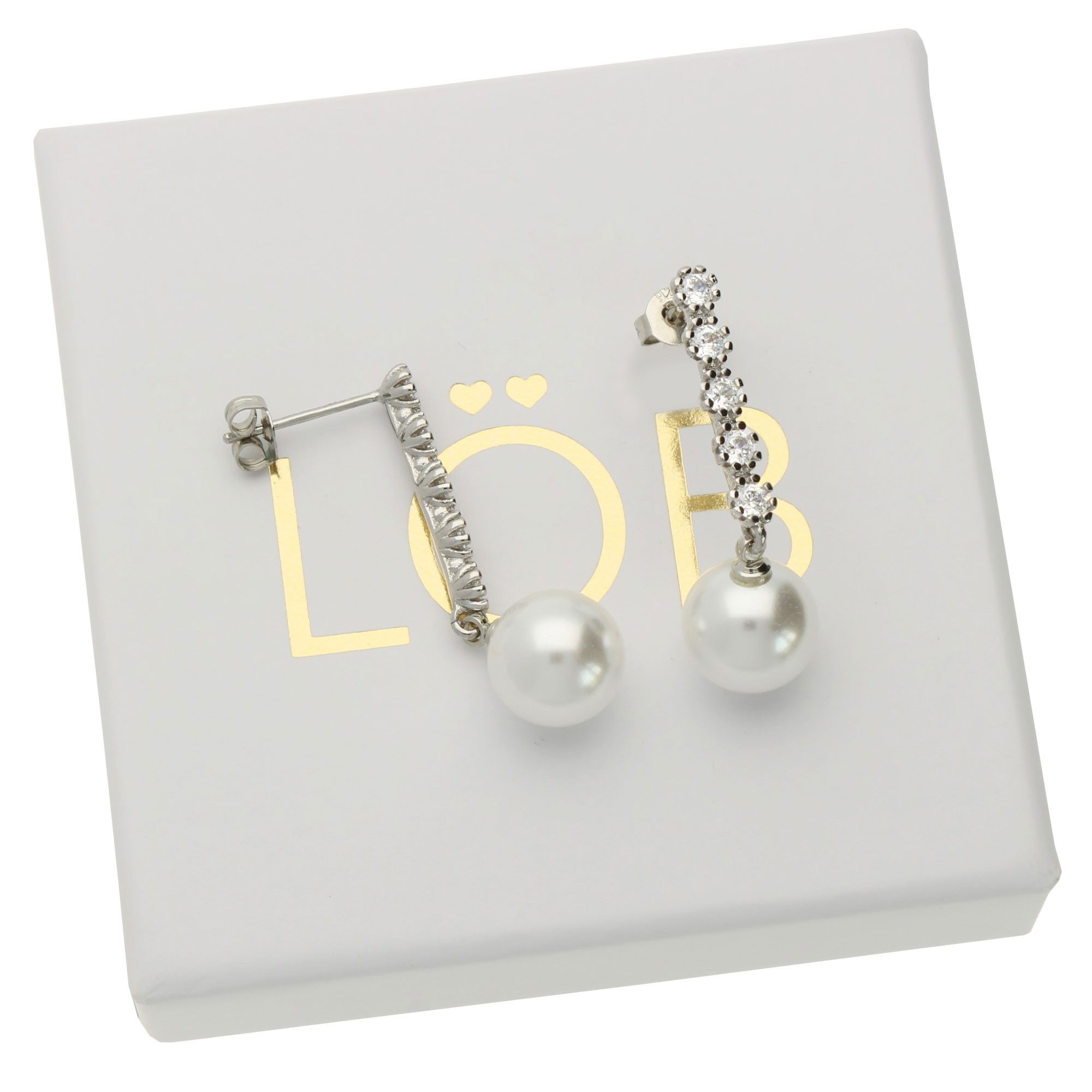 LÖB Perlenohrringe Damen Perlenohrringe Ohrringe Hängend mit Perlen Zirkonia Lang Silber (Geschenke für Frauen Damen Beste Freundin Mutter Mama Ehefrau Oma sie  – Bild 4 von 5