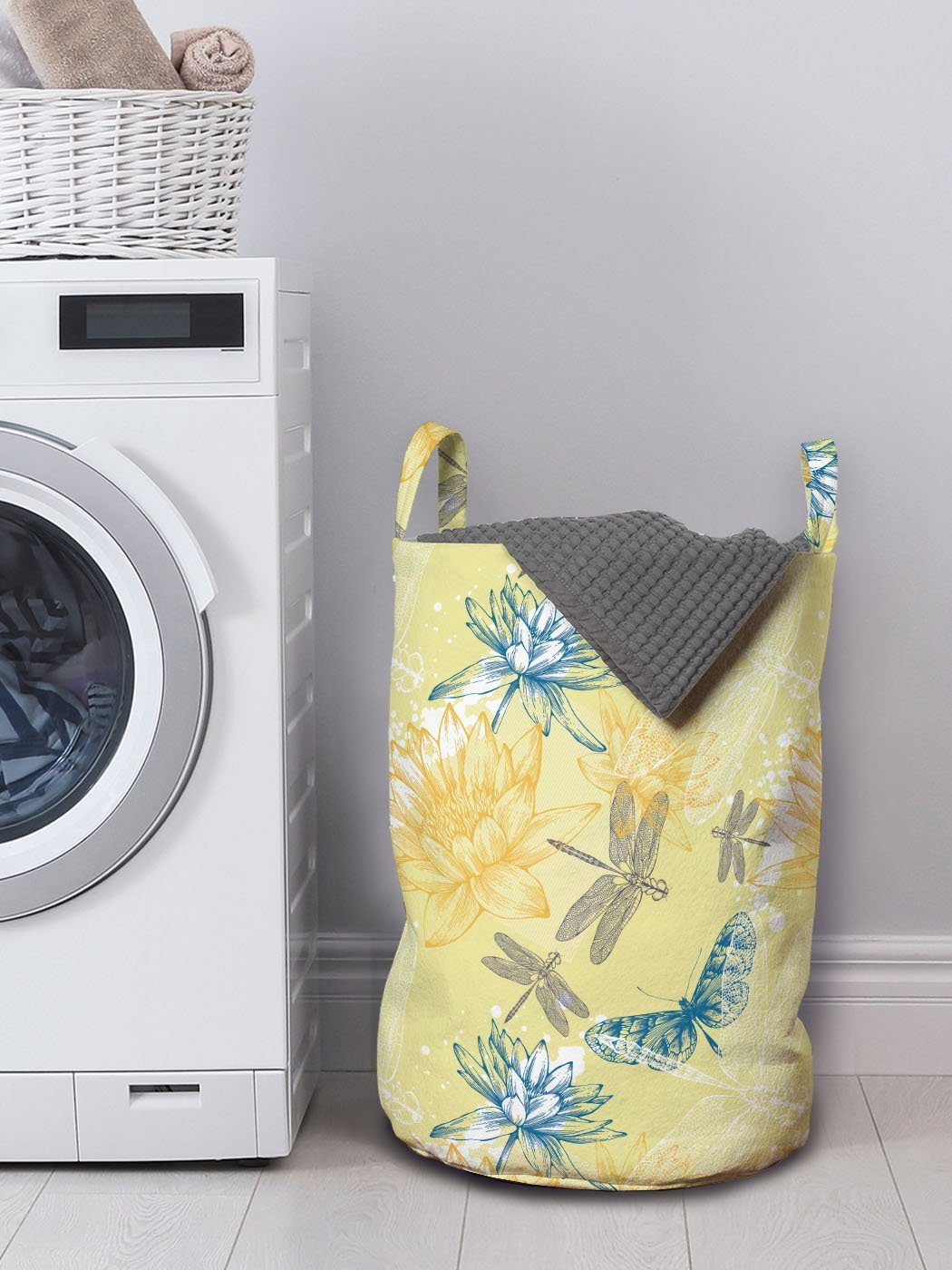 Abakuhaus Wäschesäckchen Libelle mit Griffen Kordelzugverschluss Wäschekorb Waschsalons, Wasserlilien für