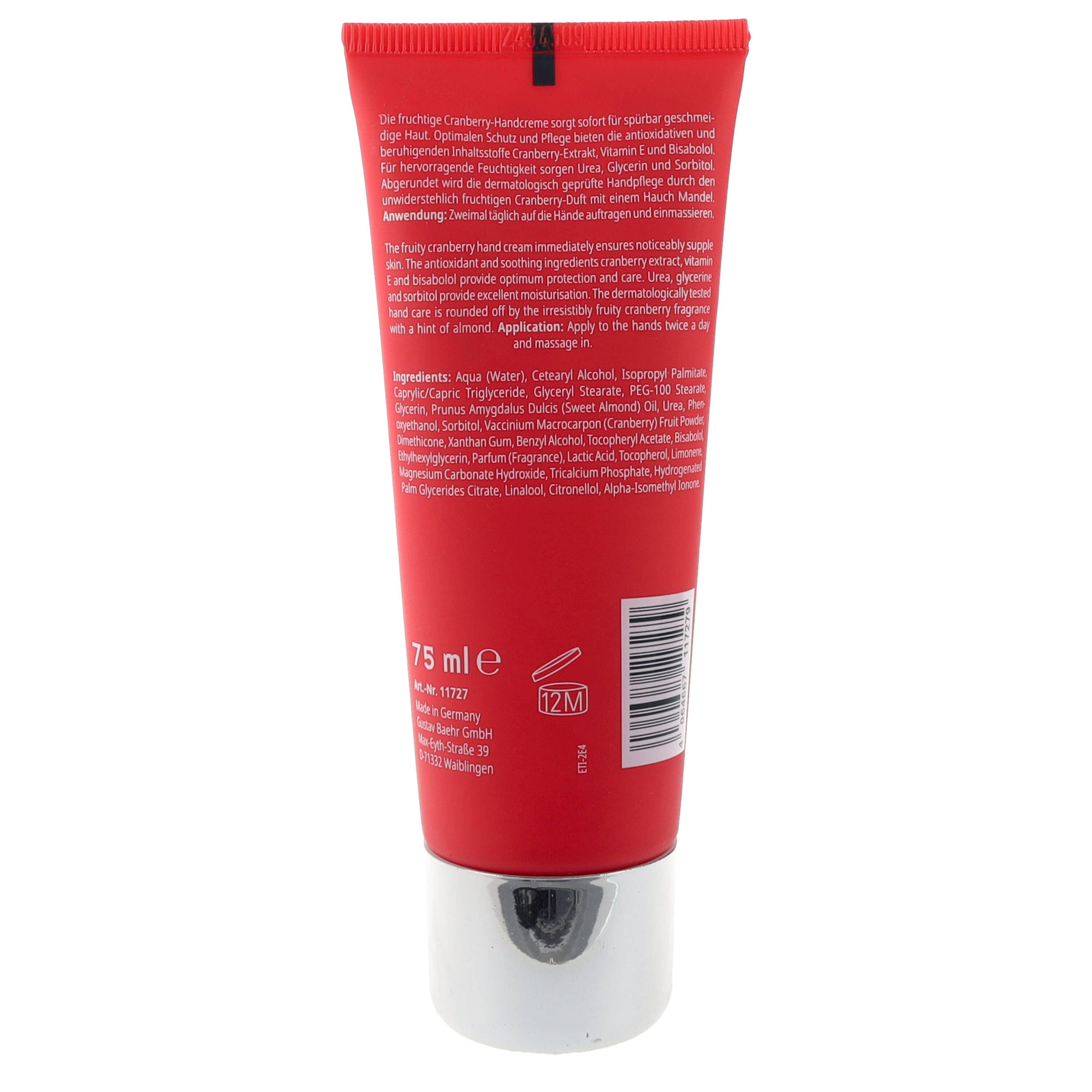BAEHR BEAUTY CONCEPT Handcreme Baehr Beauty Concept Cranberry-Handcreme 75ml Duft nach Cranberry & Mandel, 1-tlg., Urea, Glycerin, Vitamin E und Bisabolol pflegen intensiv