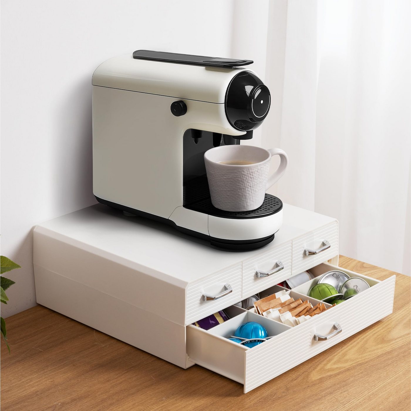 Navaris Kapselspender Navaris Kapselhalter Nespresso Kapseln 4 Schubladen Cremefarben