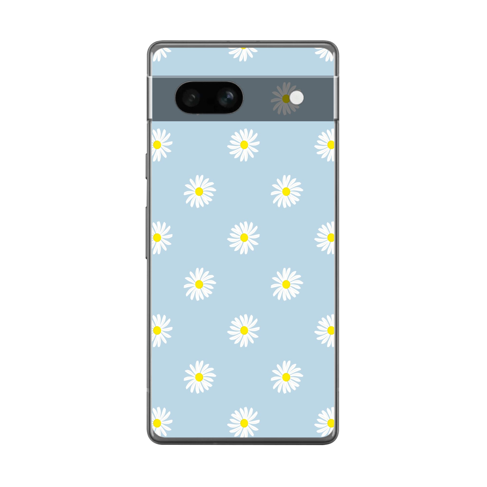MuchoWow Handyhülle für Google Pixel 7a Gänseblümchen - Pastell - Weiß - Blau - Blumen, Handy Case, Silikon, Bumper Case Dünn