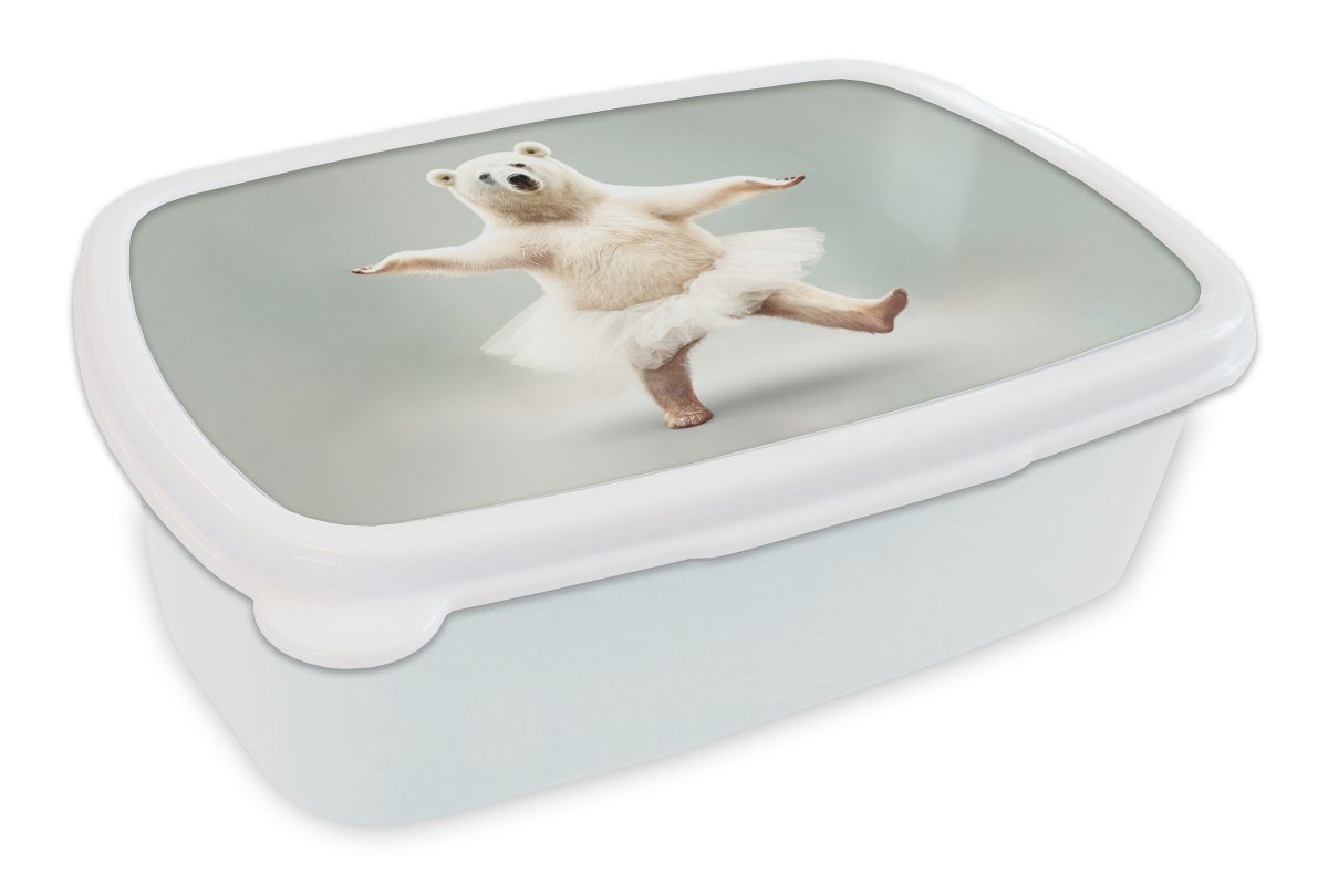 MuchoWow Lunchbox Eisbär - Tutu - Weiß - Porträt - Tiere - Kinder, Kunststoff, (2-tlg), Brotbox für Kinder und Erwachsene, Brotdose, für Jungs und Mädchen