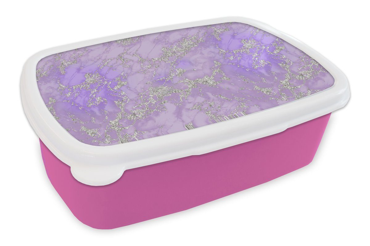 MuchoWow Lunchbox Marmor - Lila - Muster, Kunststoff, (2-tlg), Brotbox für Erwachsene, Brotdose Kinder, Snackbox, Mädchen, Kunststoff rosa