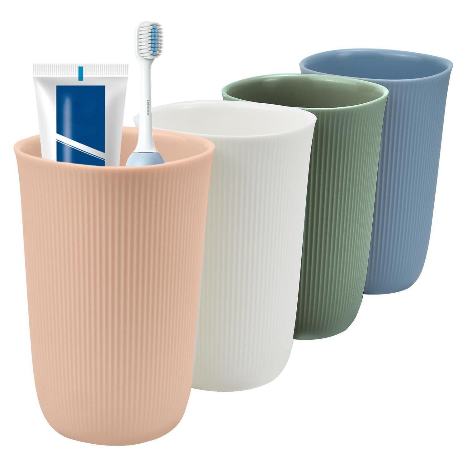 LuxusKollektion Zahnputzbecher Zahnputzbecher 4er Set 360ml Kunststoff 4 Farben, (4-St)